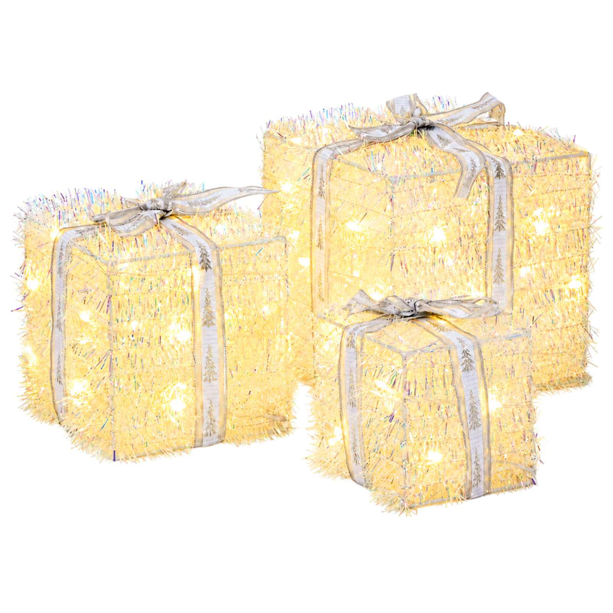 Lighted Christmas Gift Box 3 pcs 64 LEDs Warm White