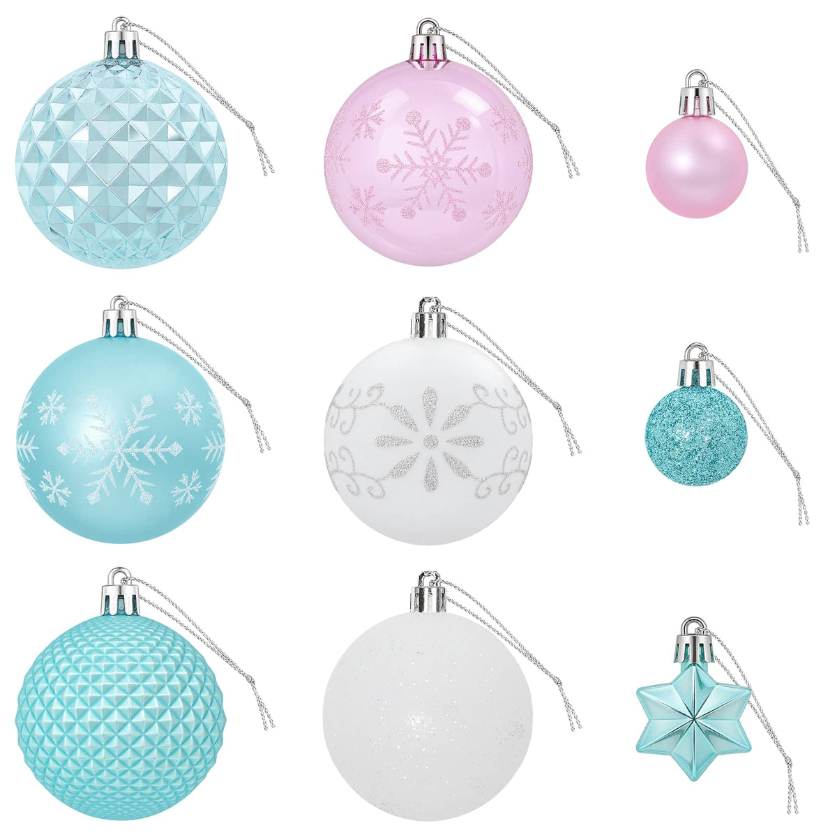 Christmas Ball Set 88 pcs Turquoise, Pink and White Dia. 6 cm