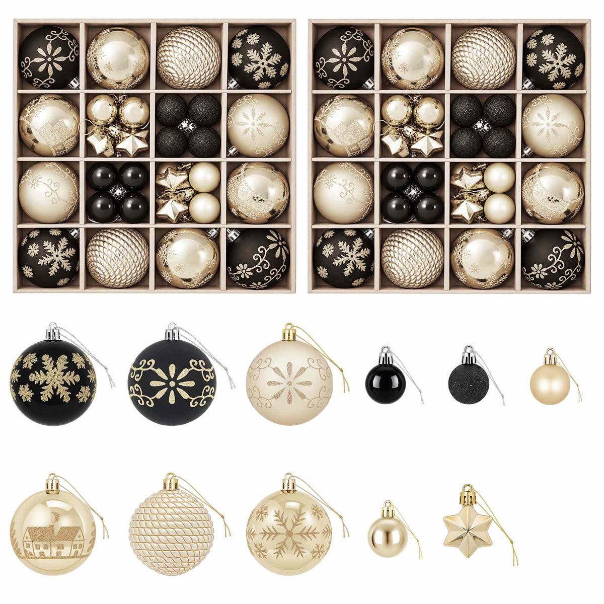 Christmas Ball Set 88 pcs Black and Gold Dia. 6 cm Plastic
