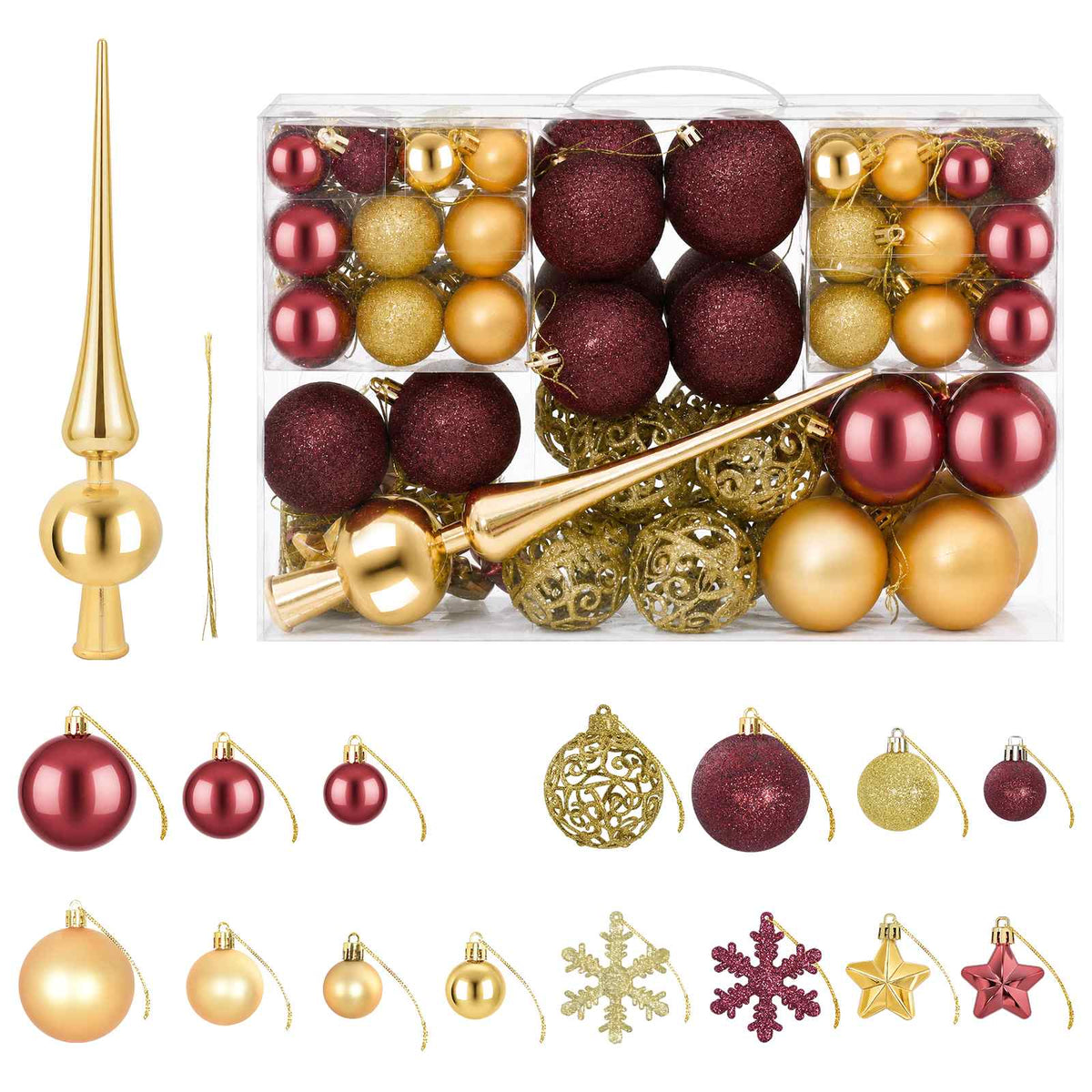 Christmas Ball Set 111 pcs Gold and Wine Red Dia. 6 cm