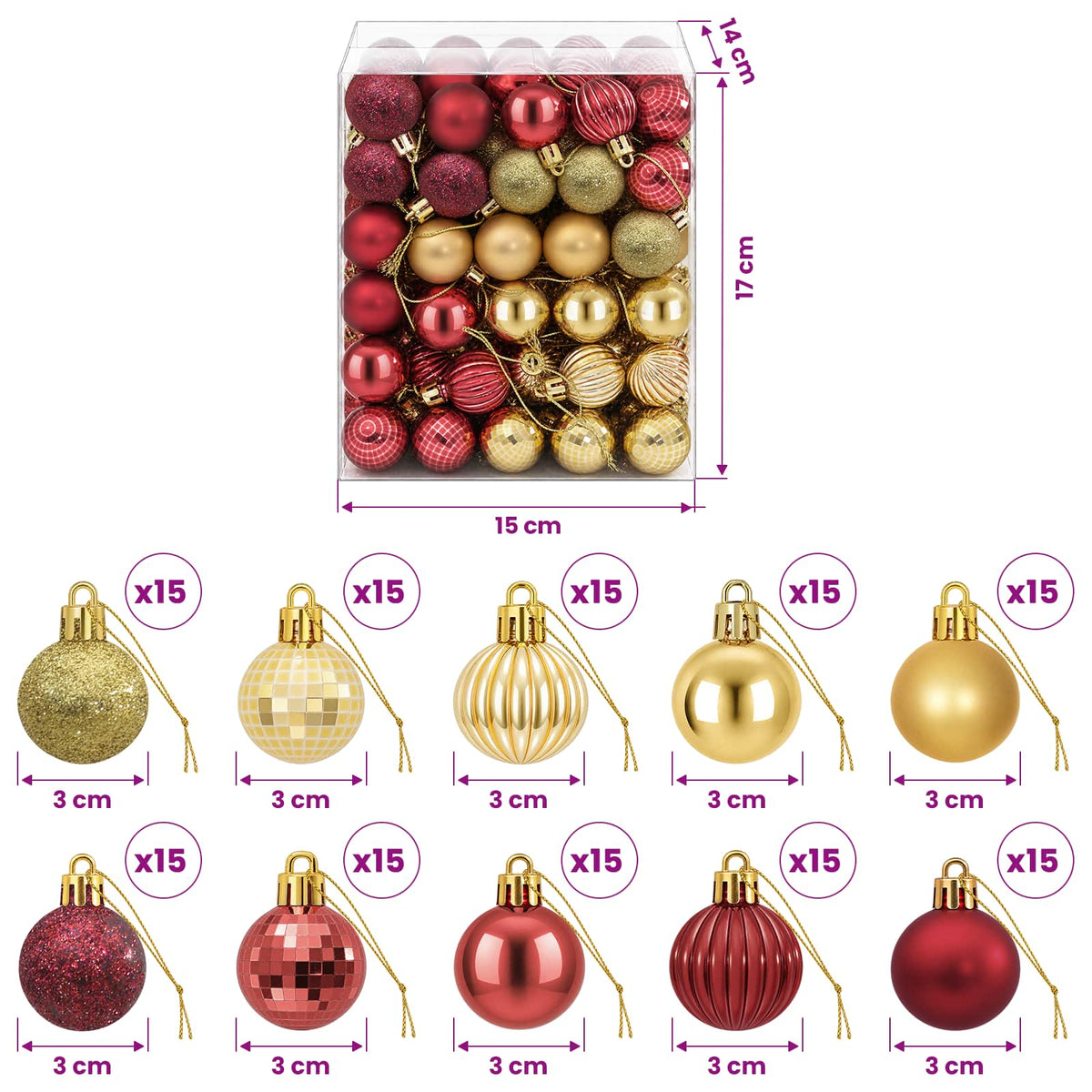 Christmas Ball Set 150 pcs Gold and Wine Red Dia. 3 cm