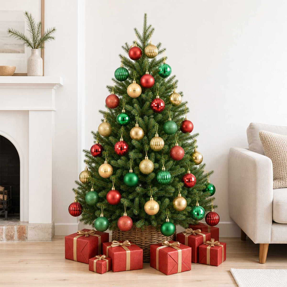 Christmas Ball Set 75 pcs Red Gold and Green Dia. 6 cm