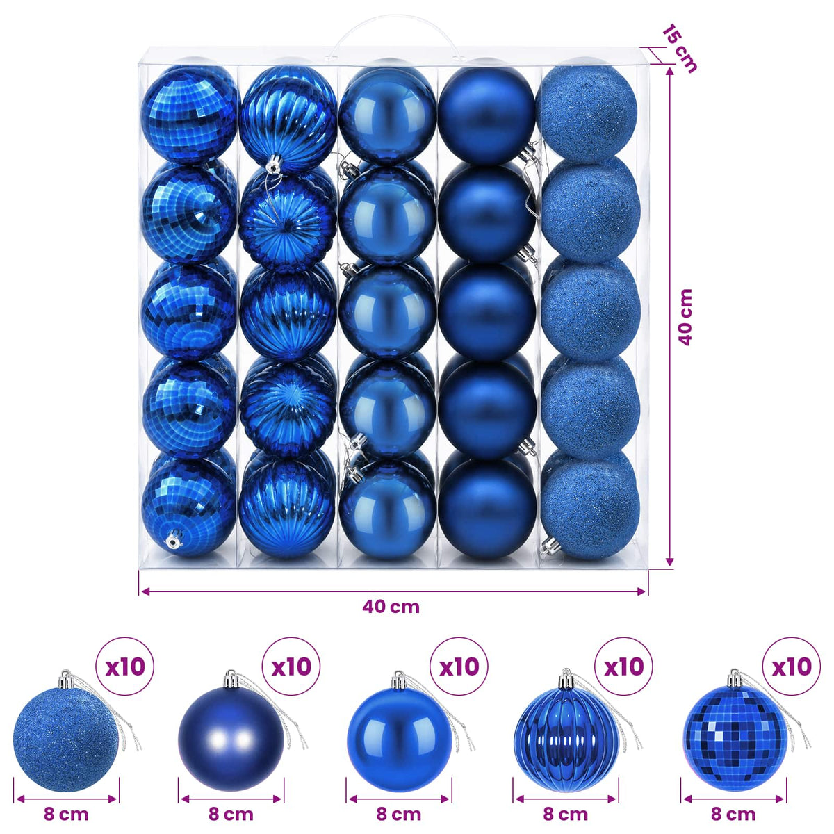 Christmas Ball Set 50 pcs Blue Dia. 8 cm Polystyrene