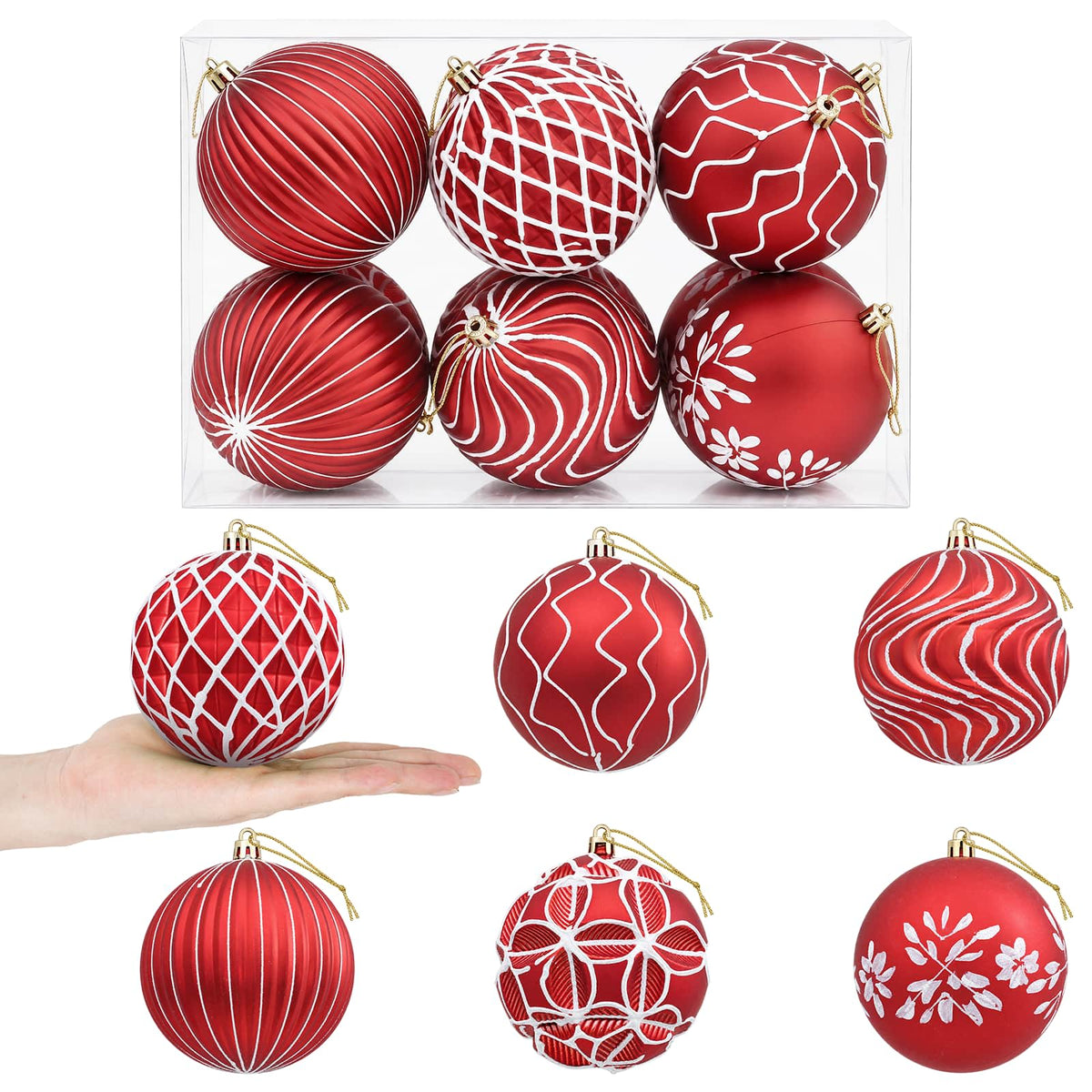 Christmas Ball Set XL 12 pcs Red and White Dia. 10 cm