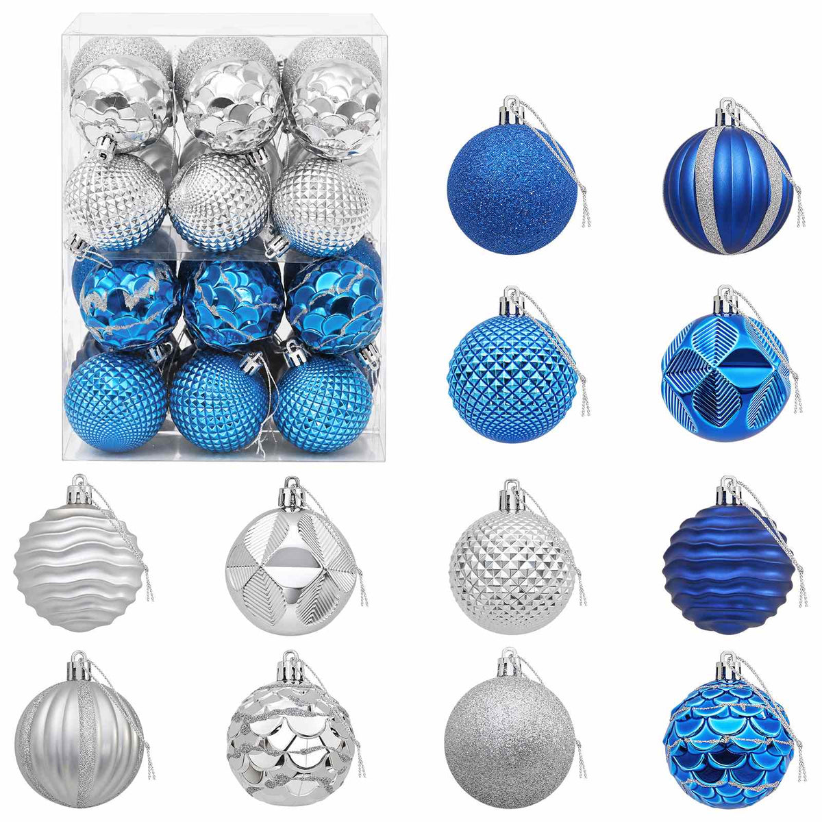 Christmas Ball Set 36 pcs Blue and Silver Dia. 6 cm Polystyrene
