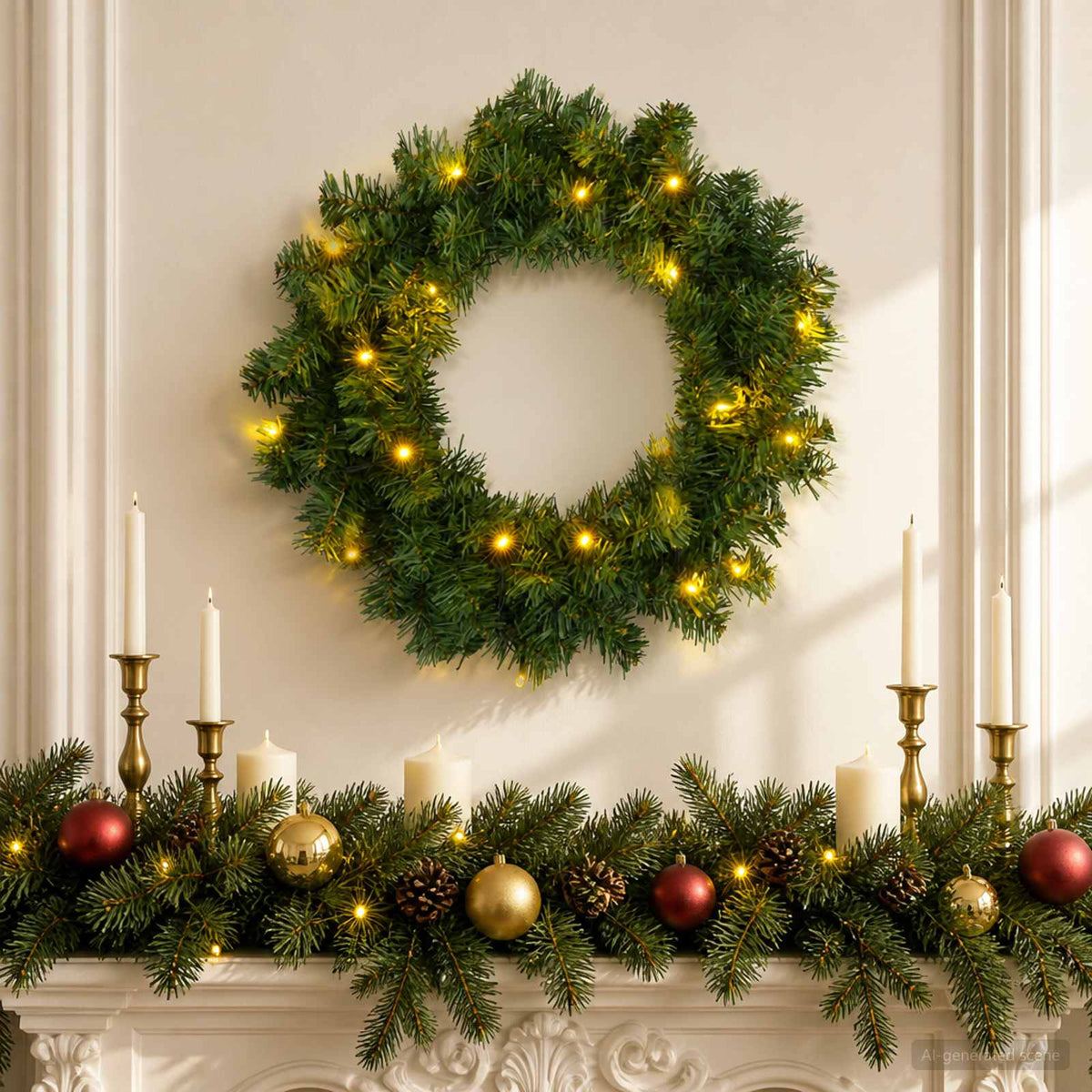 Christmas Wreath Green Dia. 50 cm PVC 25 LEDs