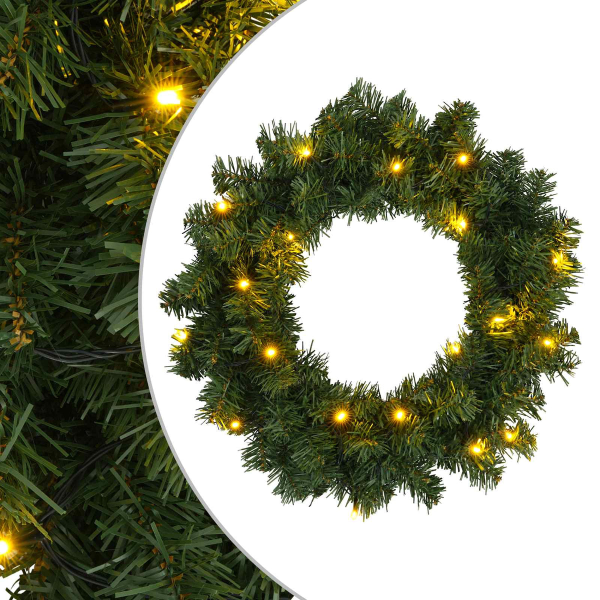 Christmas Wreath Green Dia. 50 cm PVC 25 LEDs