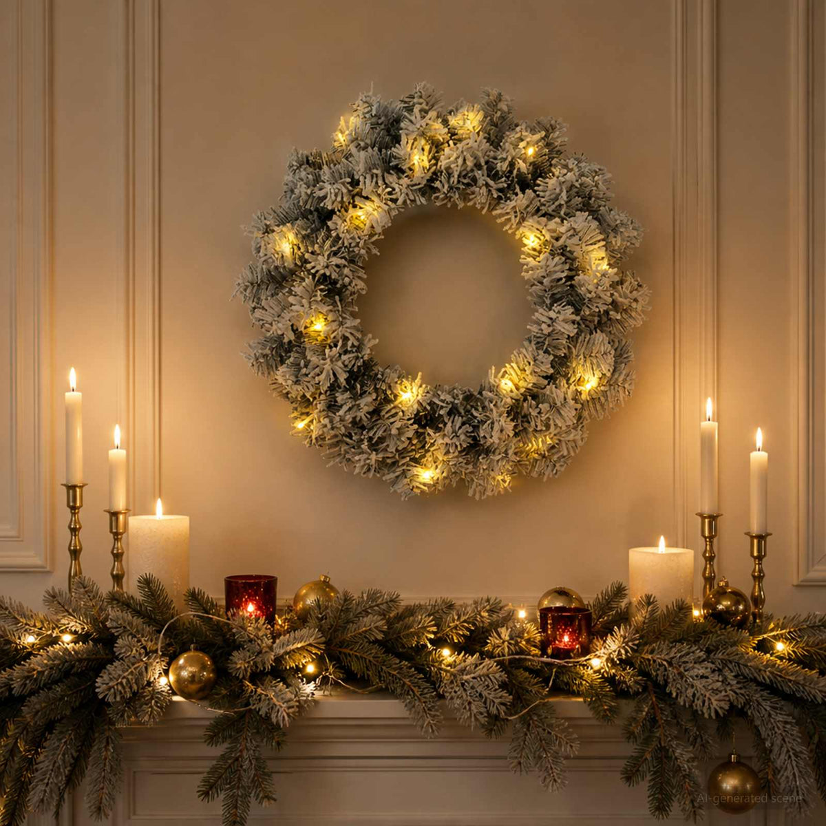 Christmas Wreath Green and White Dia. 50 cm PVC 25 LEDs
