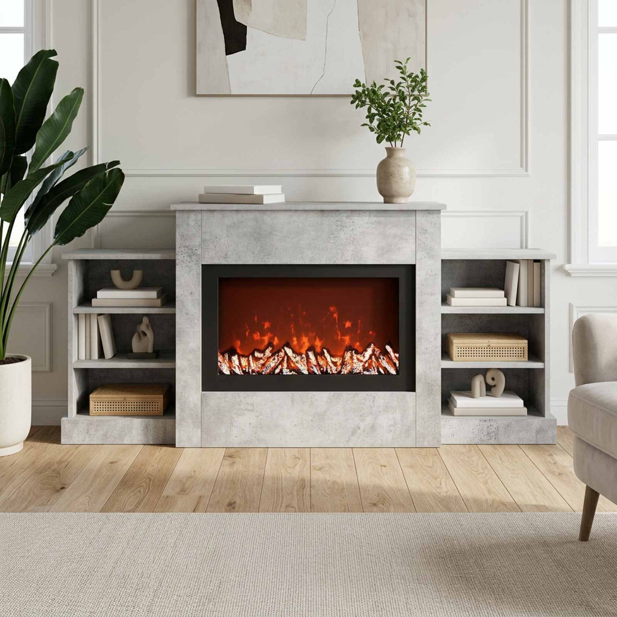 Electric Fireplace Concrete 140 x 30 x 67 cm Engineered wood