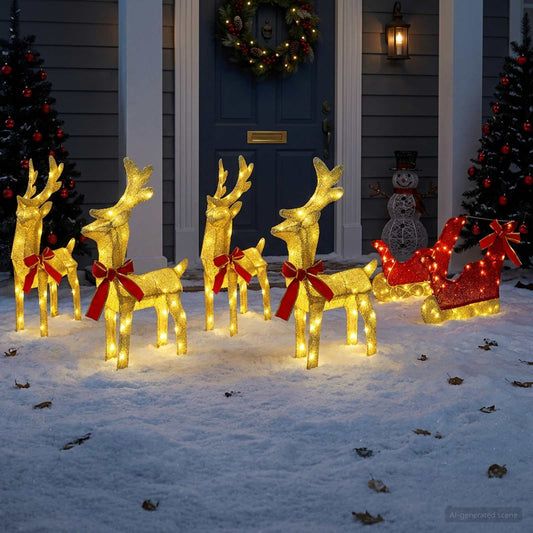 Christmas Reindeer with sleigh 5 pcs 240 LEDs Warm White