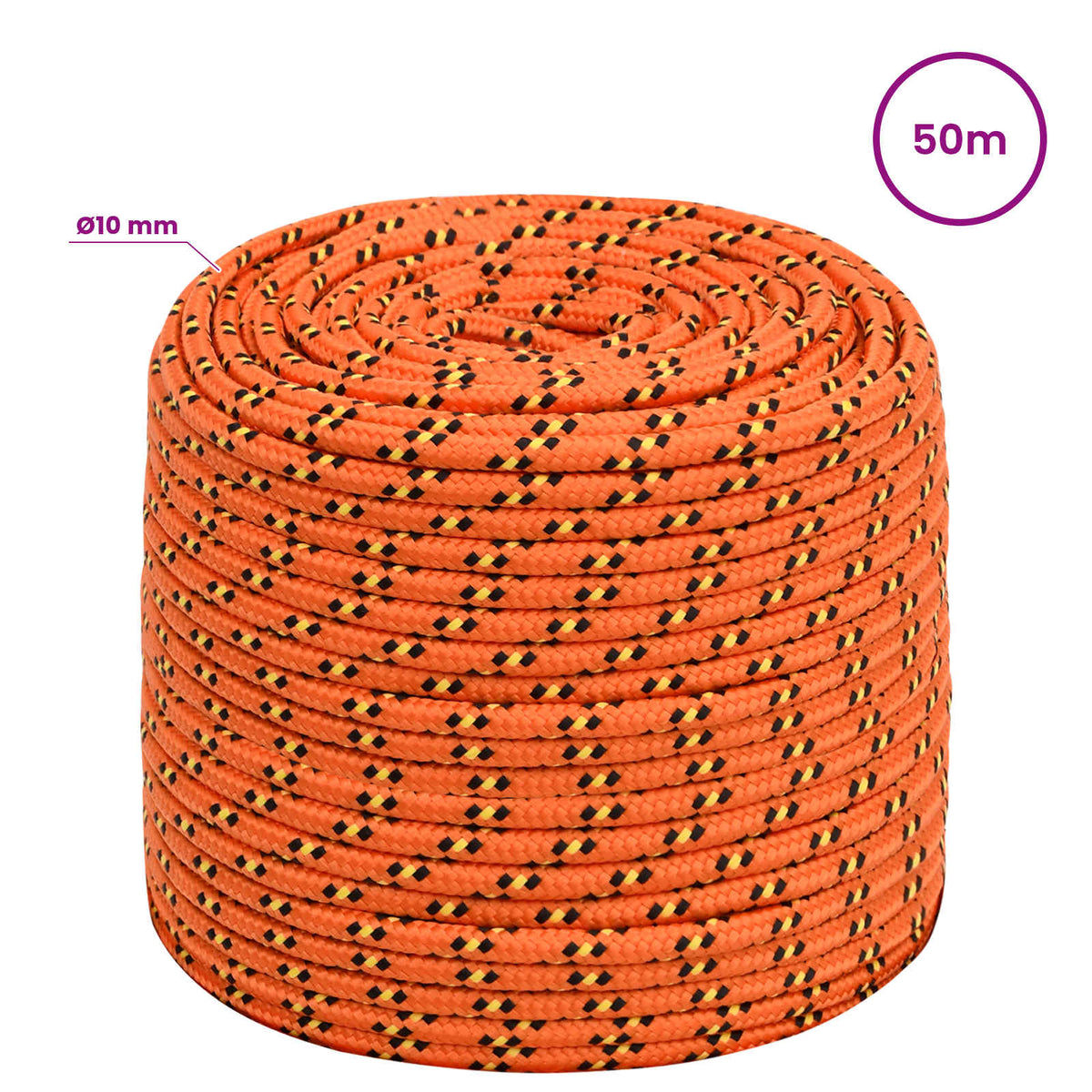 Multipurpose Utility Rope 10 mm 50 m Orange PP 645 kg Max Load