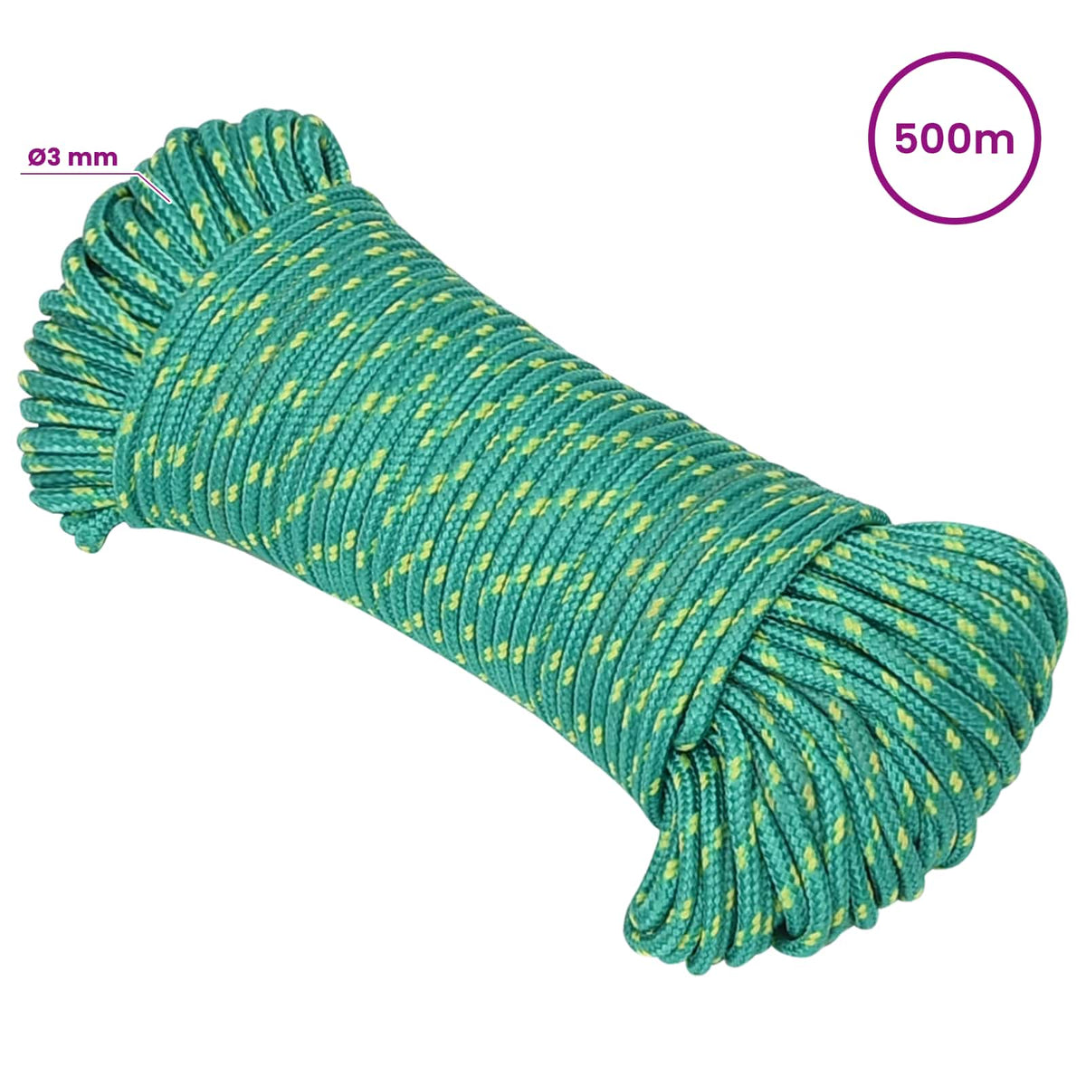 Multipurpose Utility Rope 3 mm 500 m Green PP 67.5 kg Max Load