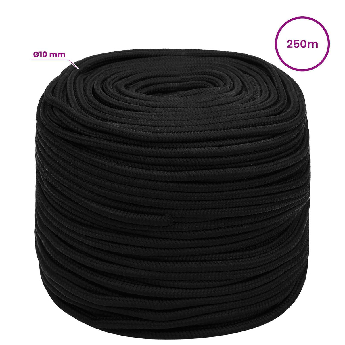 Multipurpose Utility Rope 10 mm 250 m Black Polyester