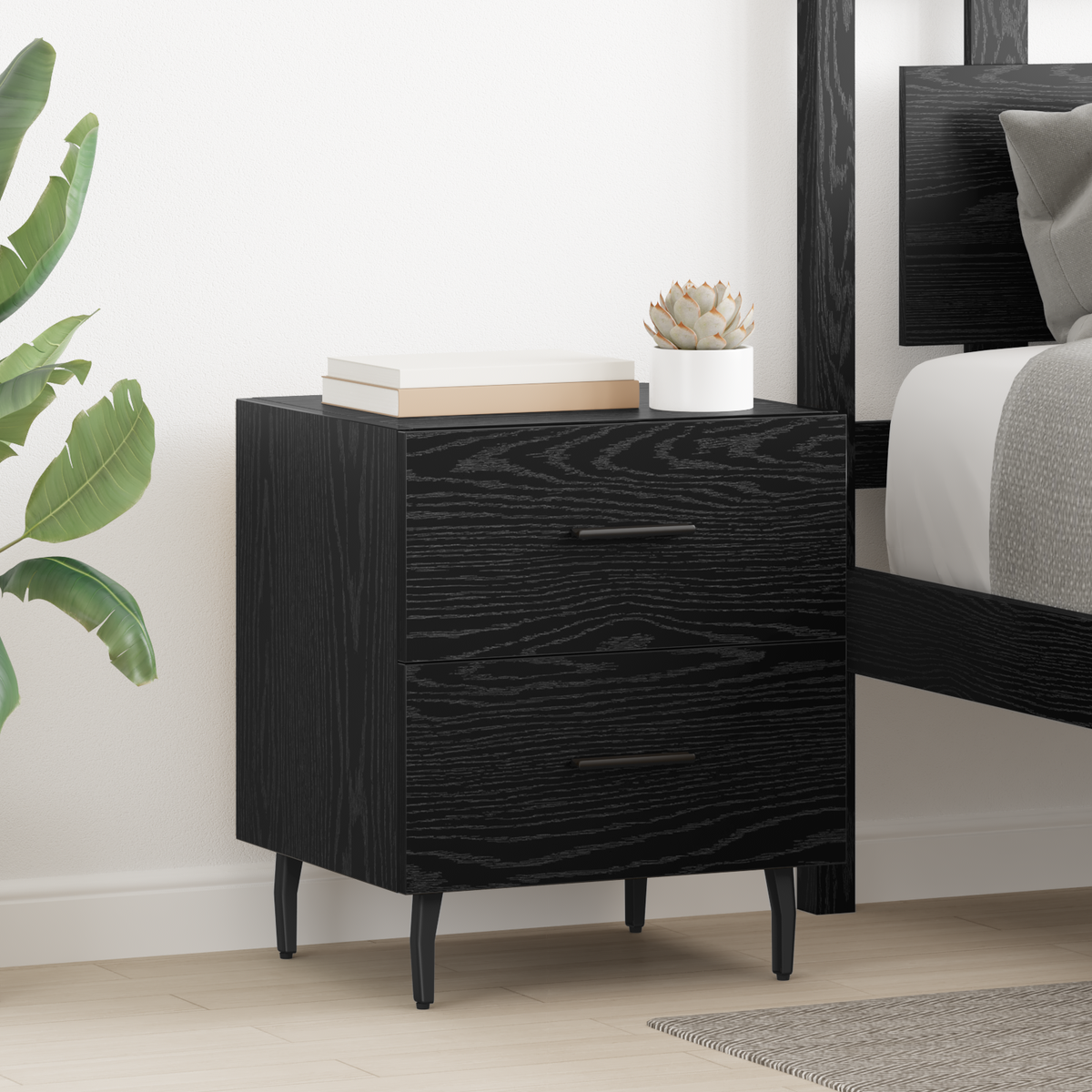 Bedside Cabinet 2 pcs Black Oak 40 x 35 x 47.5 cm