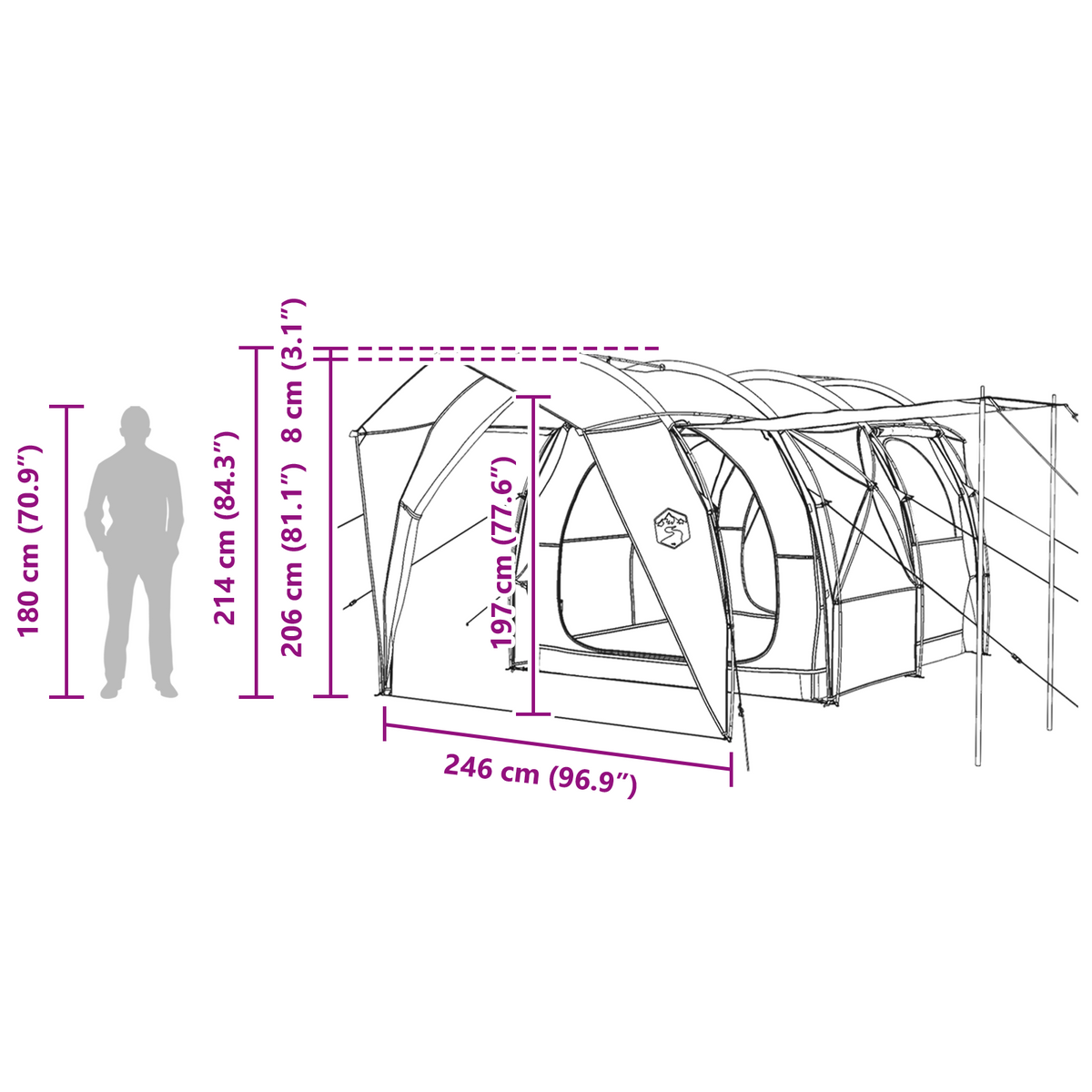 Tunnel Tent 4-Person Green 185T Polyester with PU Coating
