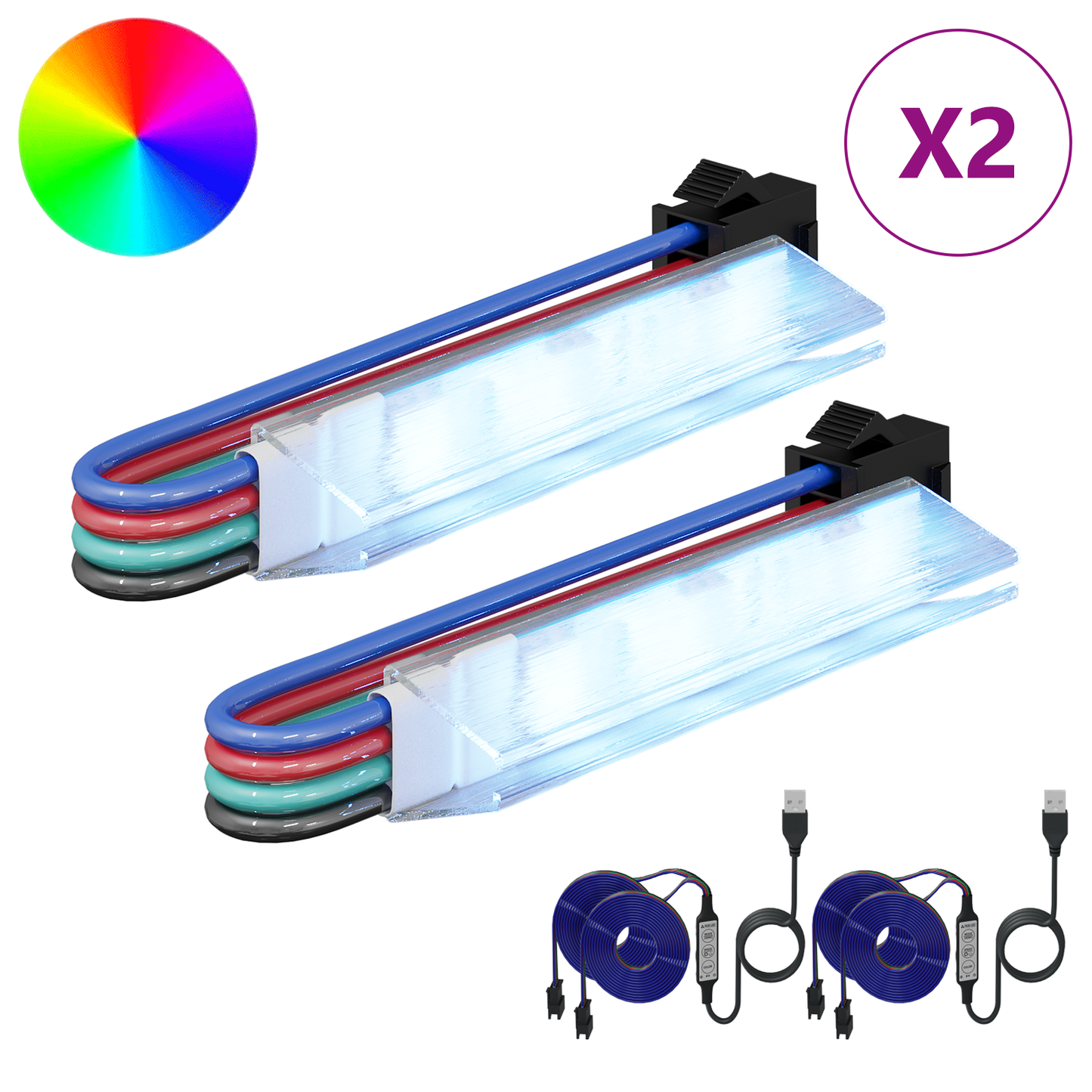 LED Strip 2 pcs Black and Multicolour Copper and Plastic