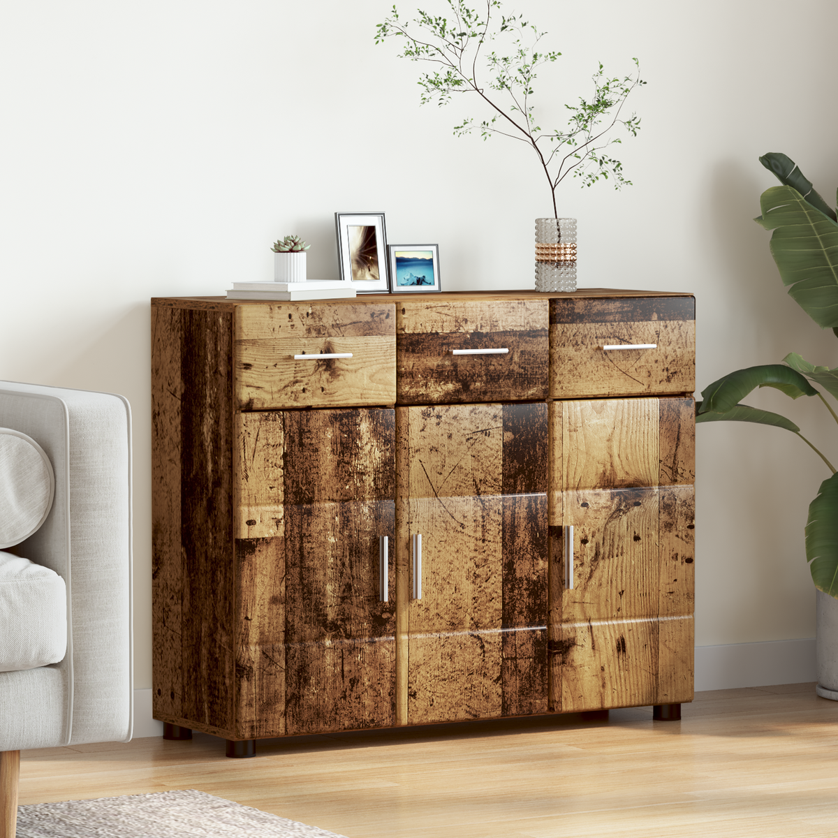 Sideboard FLORIN 88.5 x 30.5 x 73 cm Old Wood Engineered Wood
