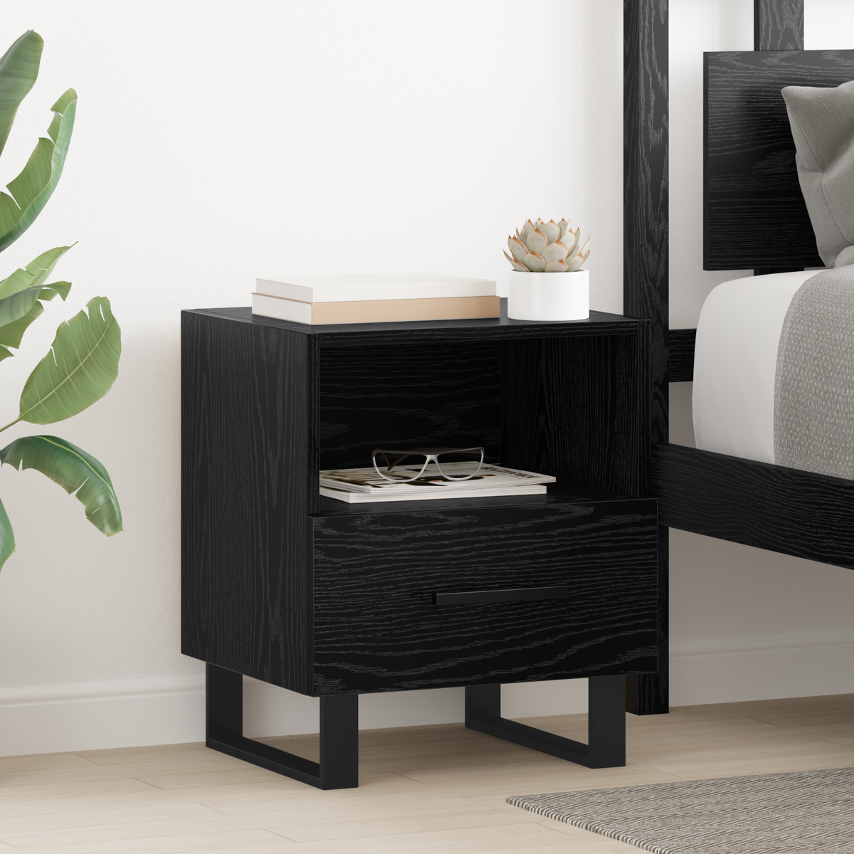 Bedside Cabinet 2 pcs Black Oak 40 x 35 x 47.5 cm