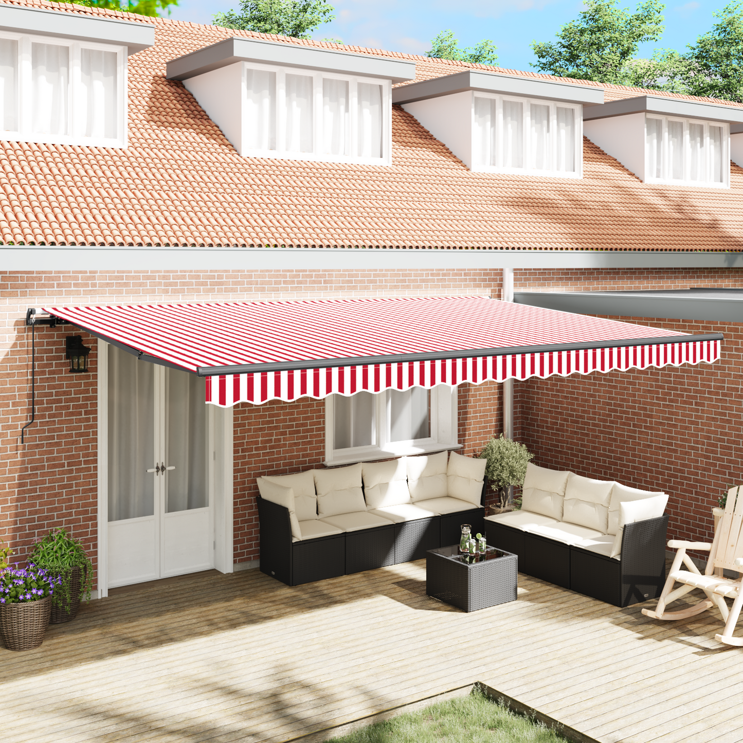Retractable Awning Red and White 500 x 300 cm