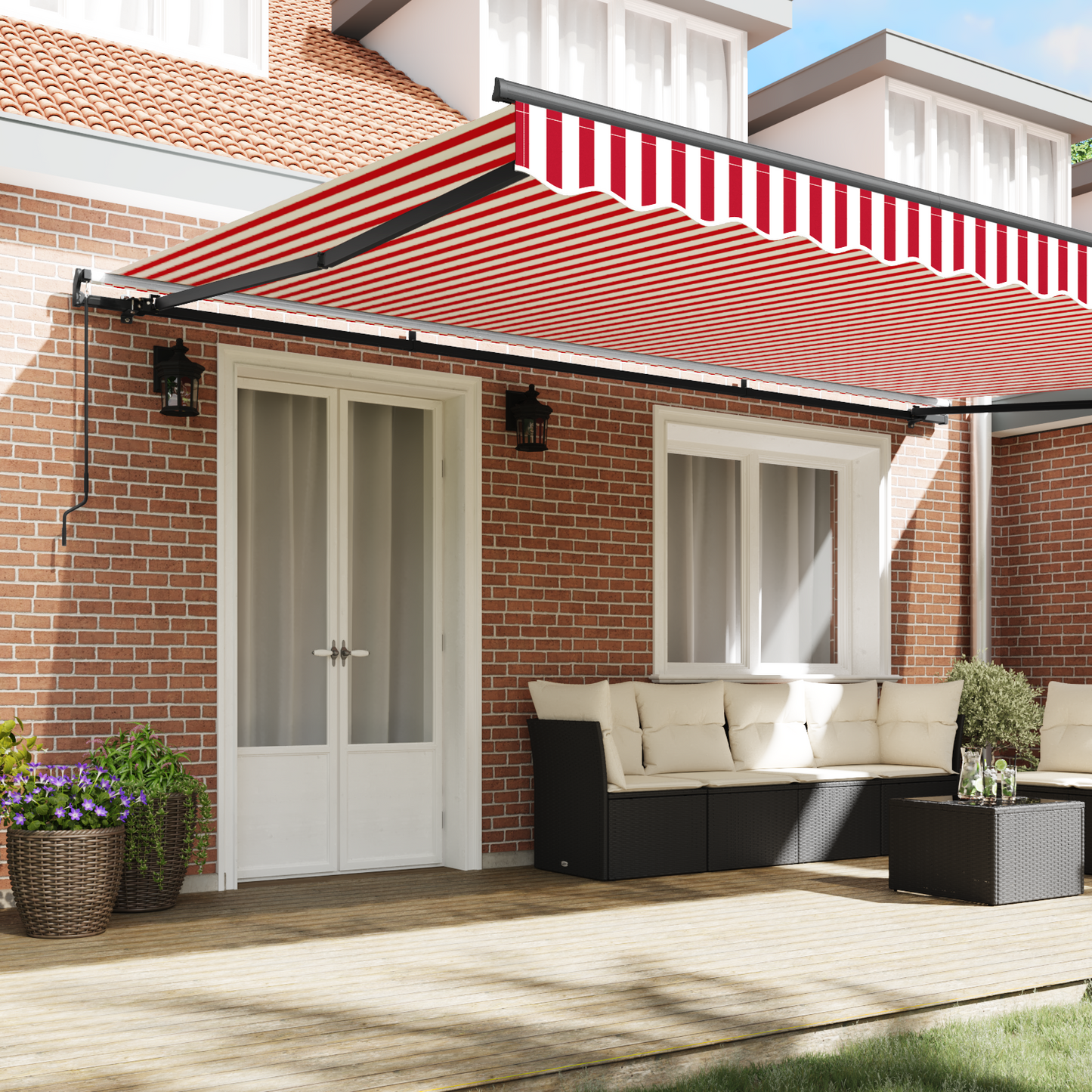 Retractable Awning Red and White 500 x 350 cm