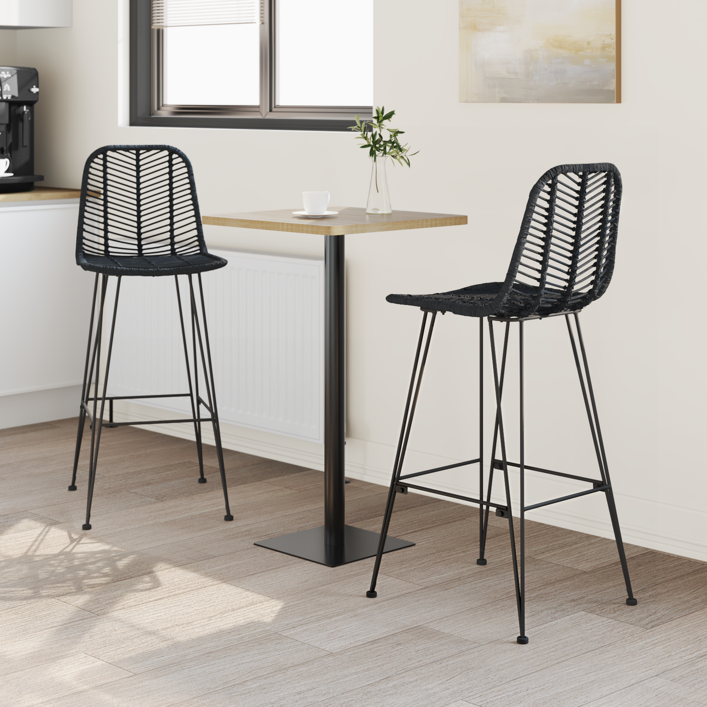 Bar Chair 2 pcs Black 44 x 52 x 111 cm Rattan and Iron