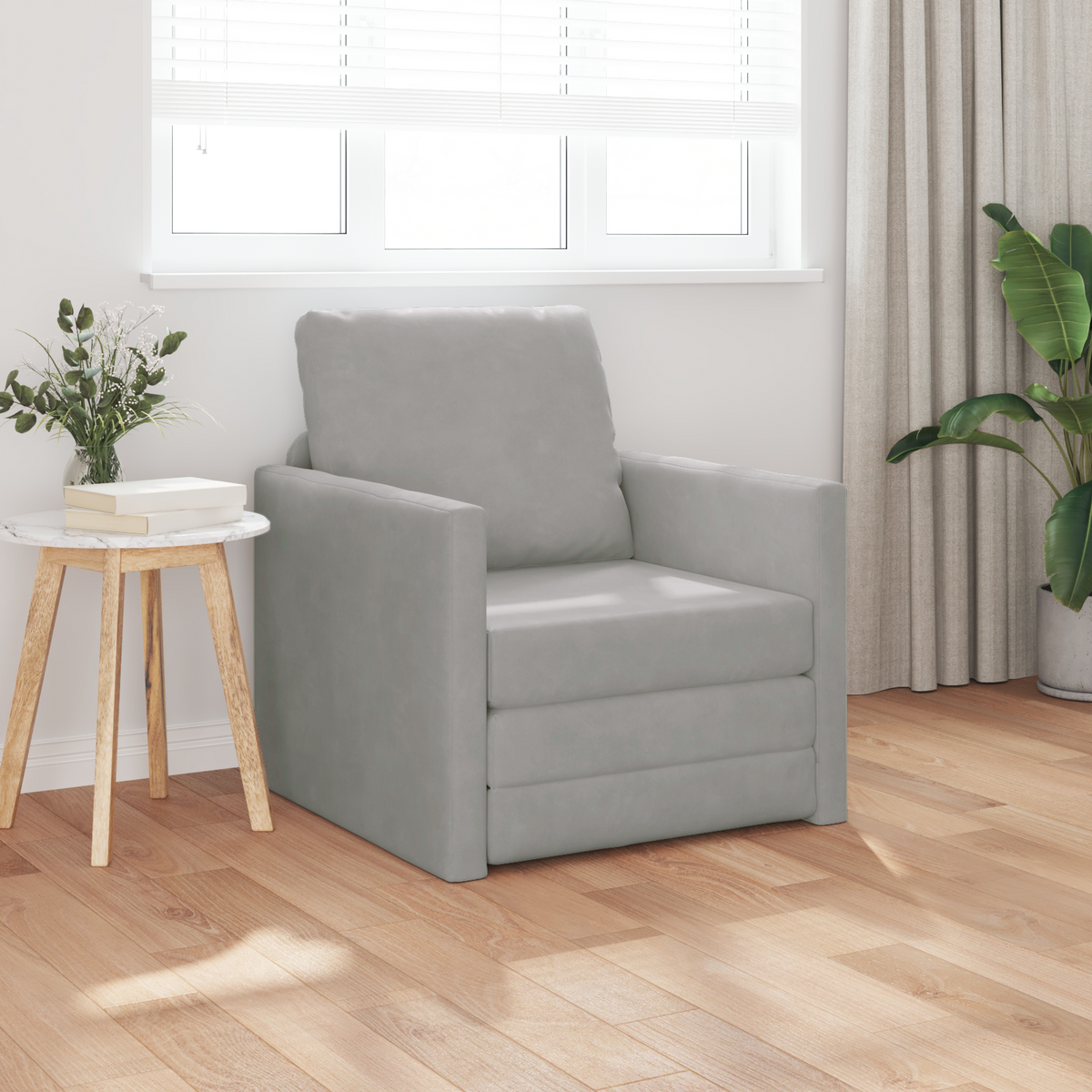 Folding Sofa Bed Light Grey 74 x 77 x 81 cm Velvet