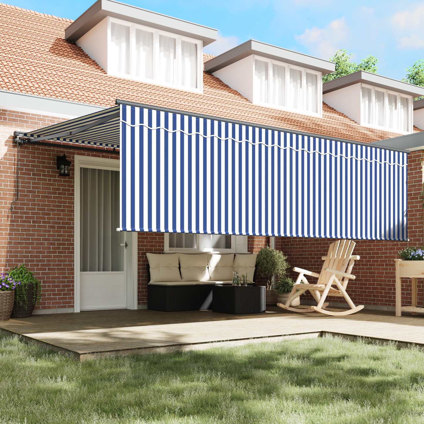 Retractable Awning Blue and White 400 x 300 cm