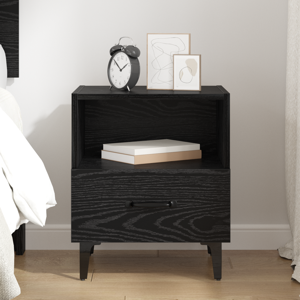 Bedside Cabinet Black Oak 40 x 35 x 47.5 cm Engineered Wood