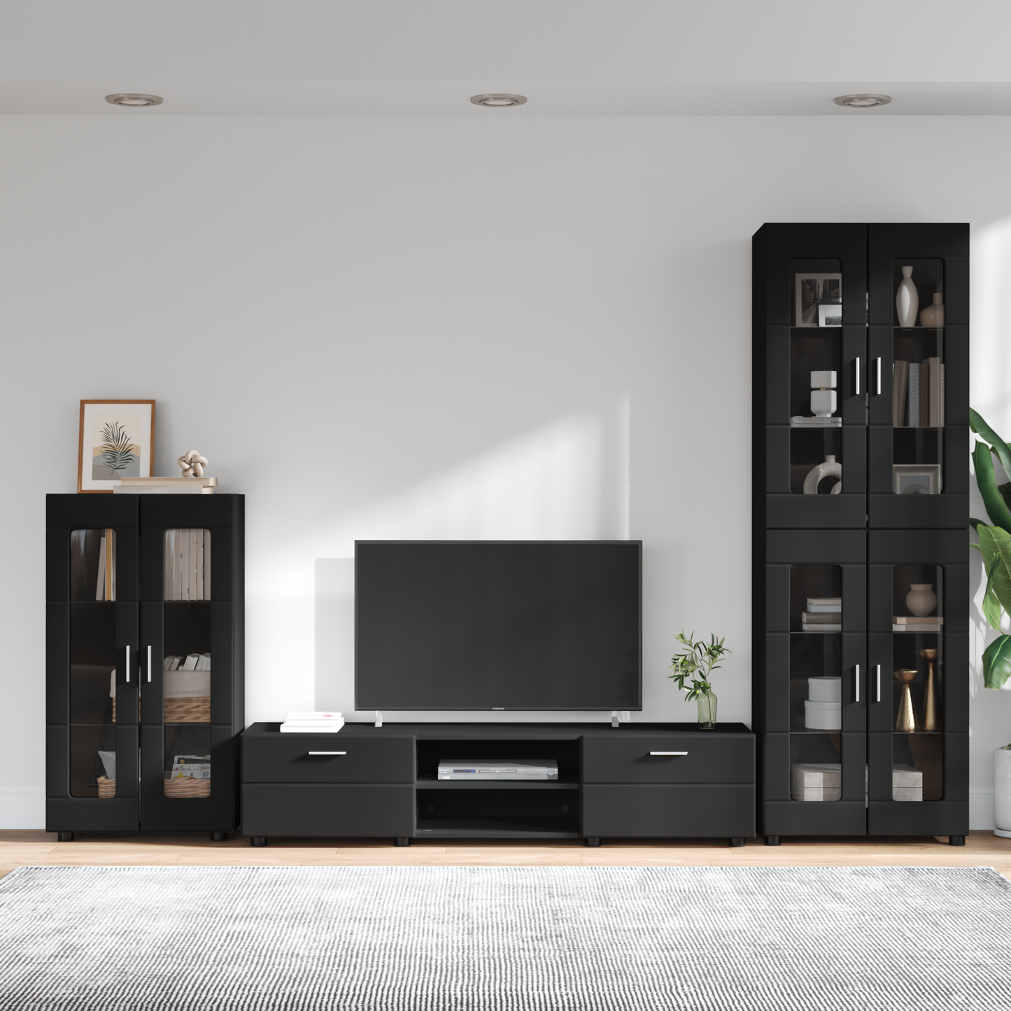 TV Cabinet Set FLORIN 3 pcs Black Engineered Wood