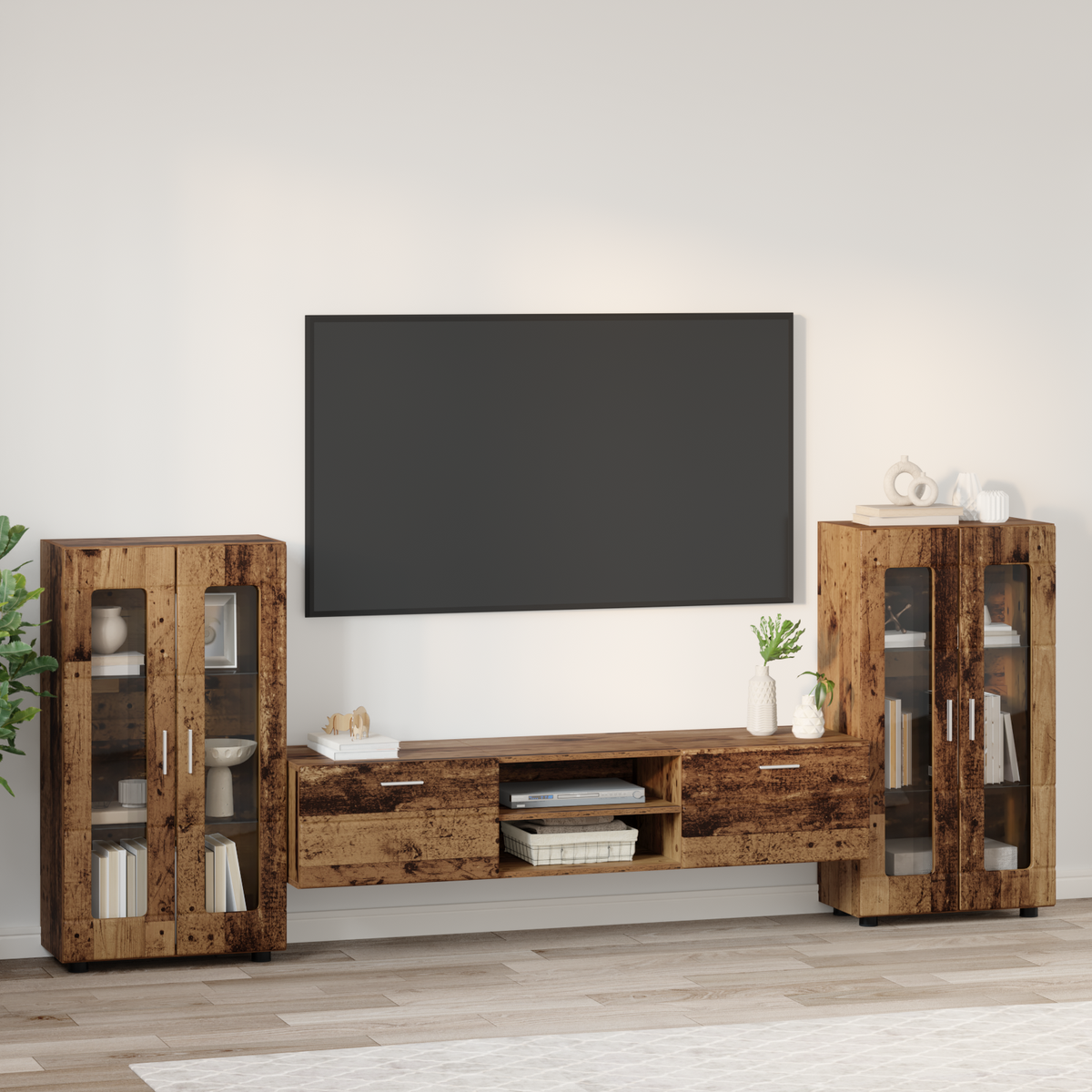 TV Cabinet Set FLORIN 3 pcs 150 x 39 x 30 cm Old Wood