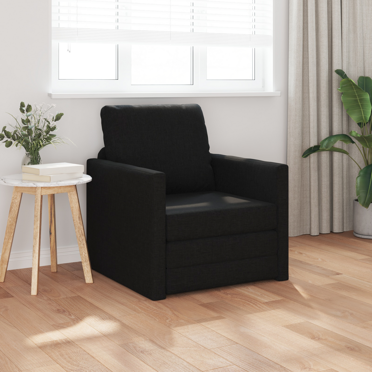 Folding Sofa Bed Black 74 x 77 x 81 cm Fabric