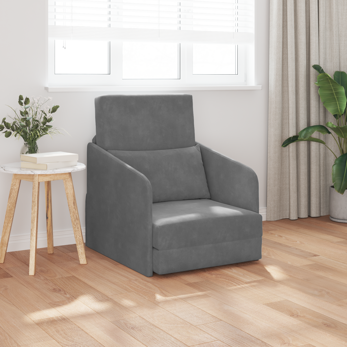 Folding Sofa Bed Dark Grey 65 x 80 x 83 cm Velvet