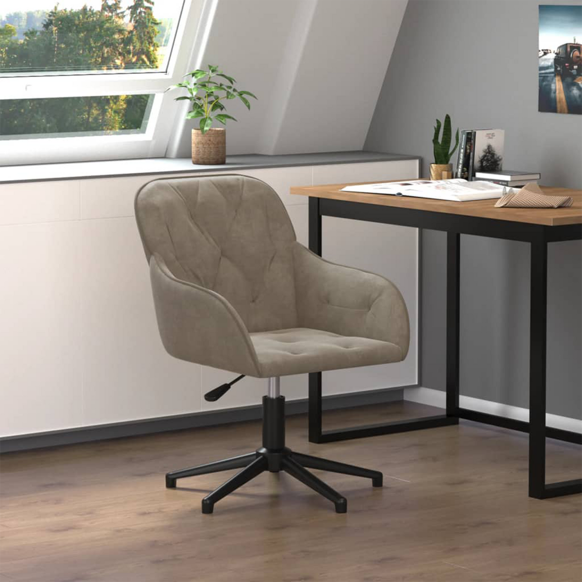 Office Chair Light Grey 56 x 61.5 x 72 cm Velvet