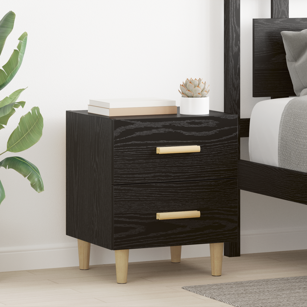 Bed Cabinet 2 pcs Black Oak 40 x 35 x 47.5cm Engineered Wood