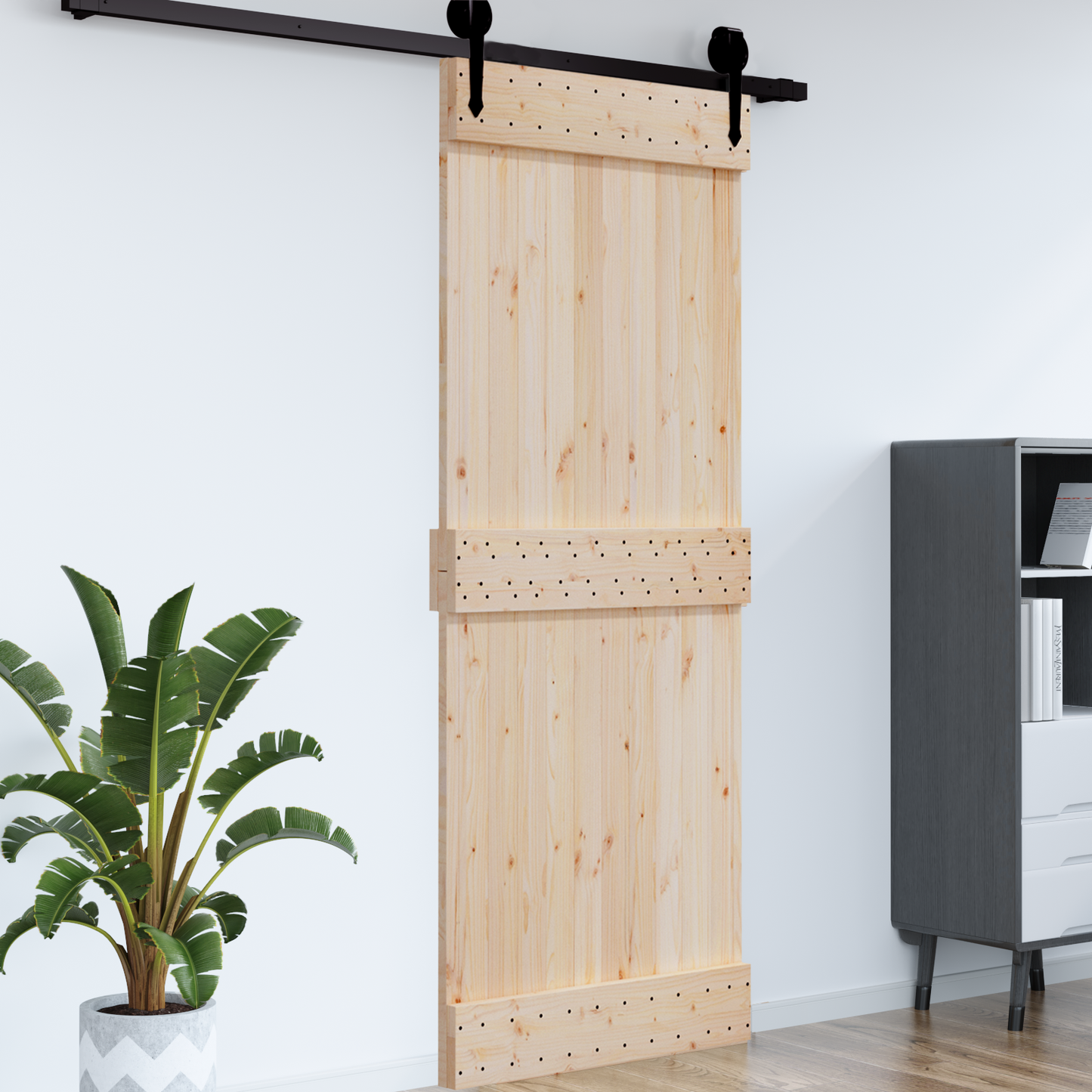 Door NARVIK 95 x 210 cm Solid Pine Wood (Untreated) Natural