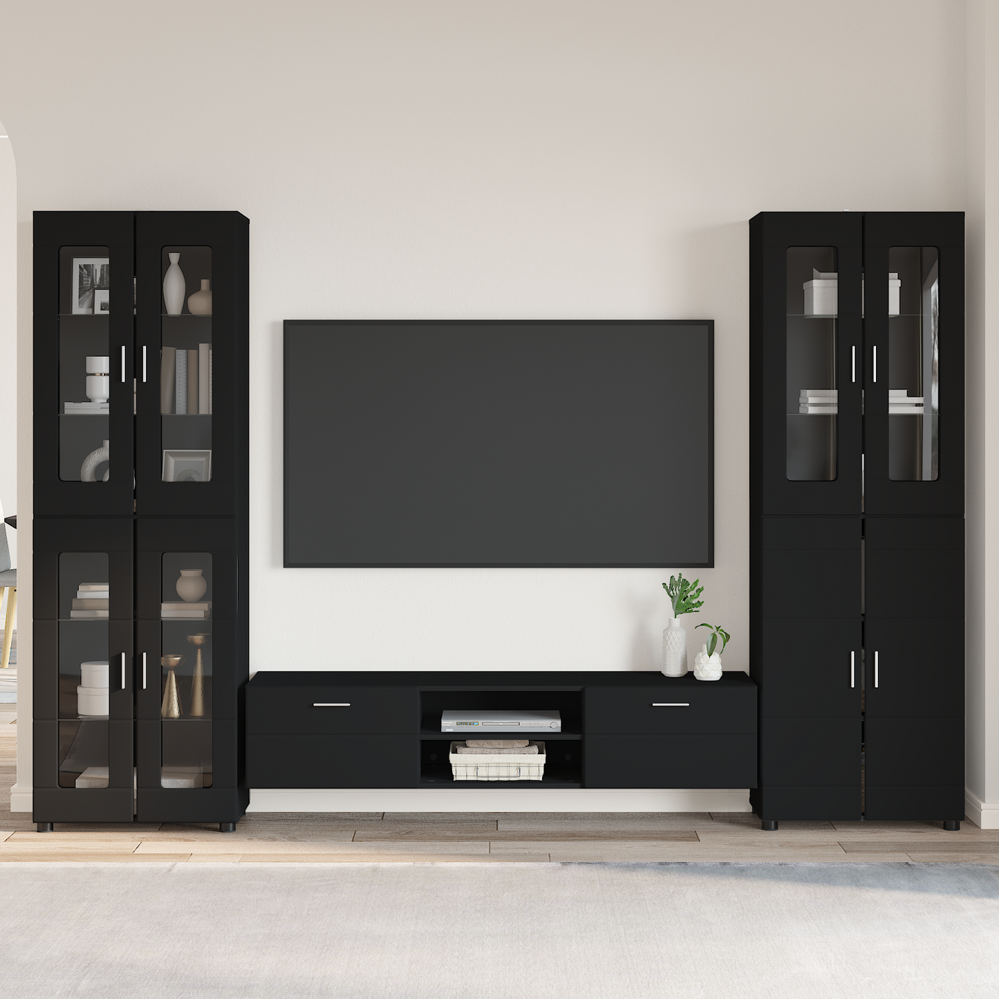 TV Cabinet Set FLORIN 3 pcs Black Engineered Wood