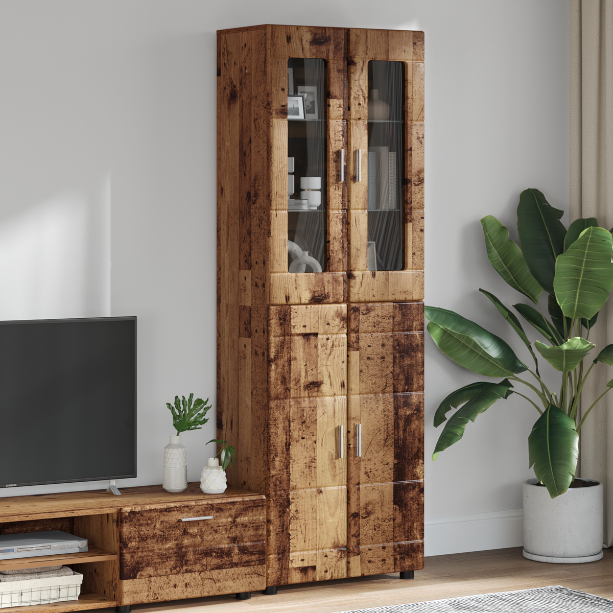 Highboard FLORIN 60 x 35 x 182 cm Old Wood Engineered Wood