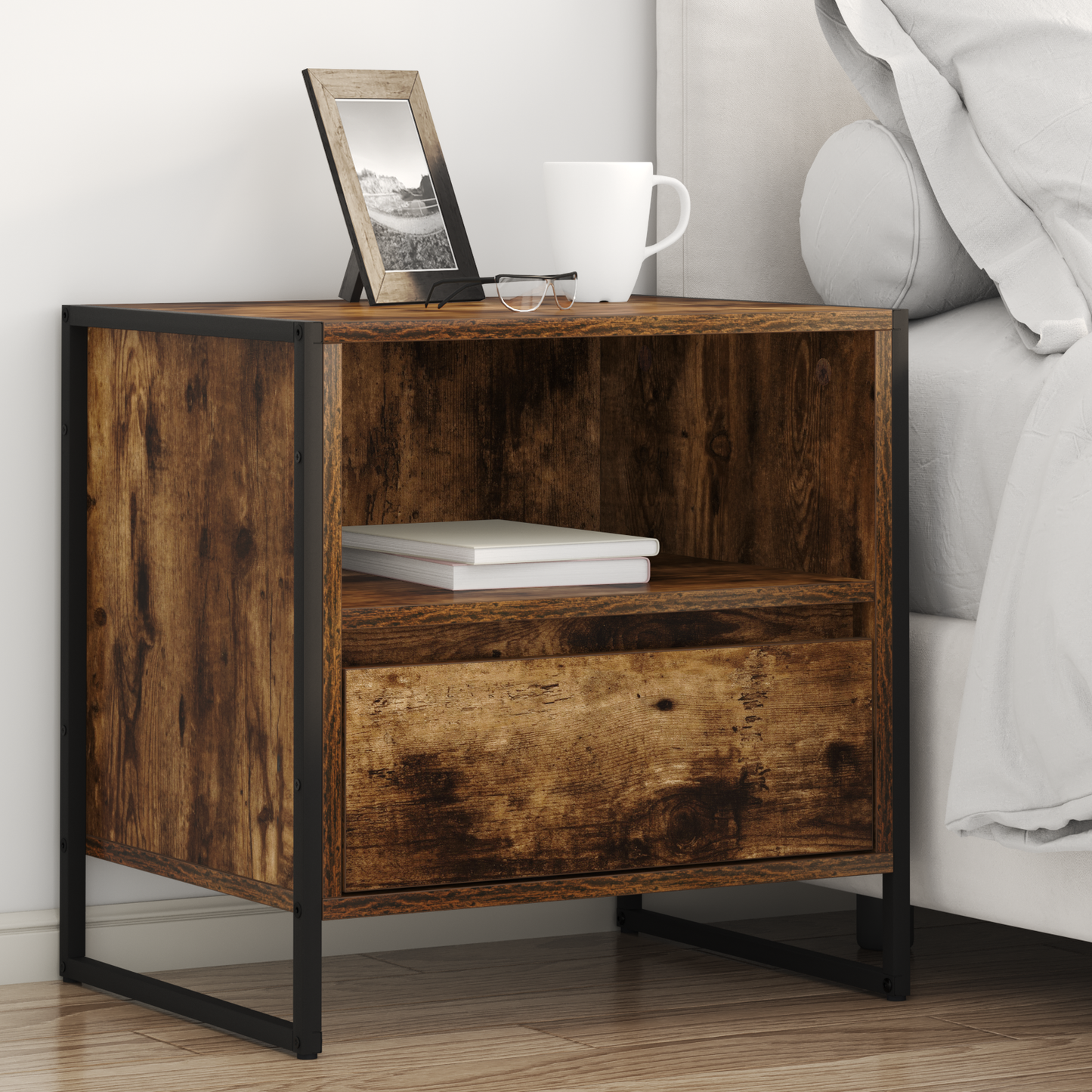 Bedside Table Smoke Oak 50 x 39.5 x 50 cm Engineered Wood