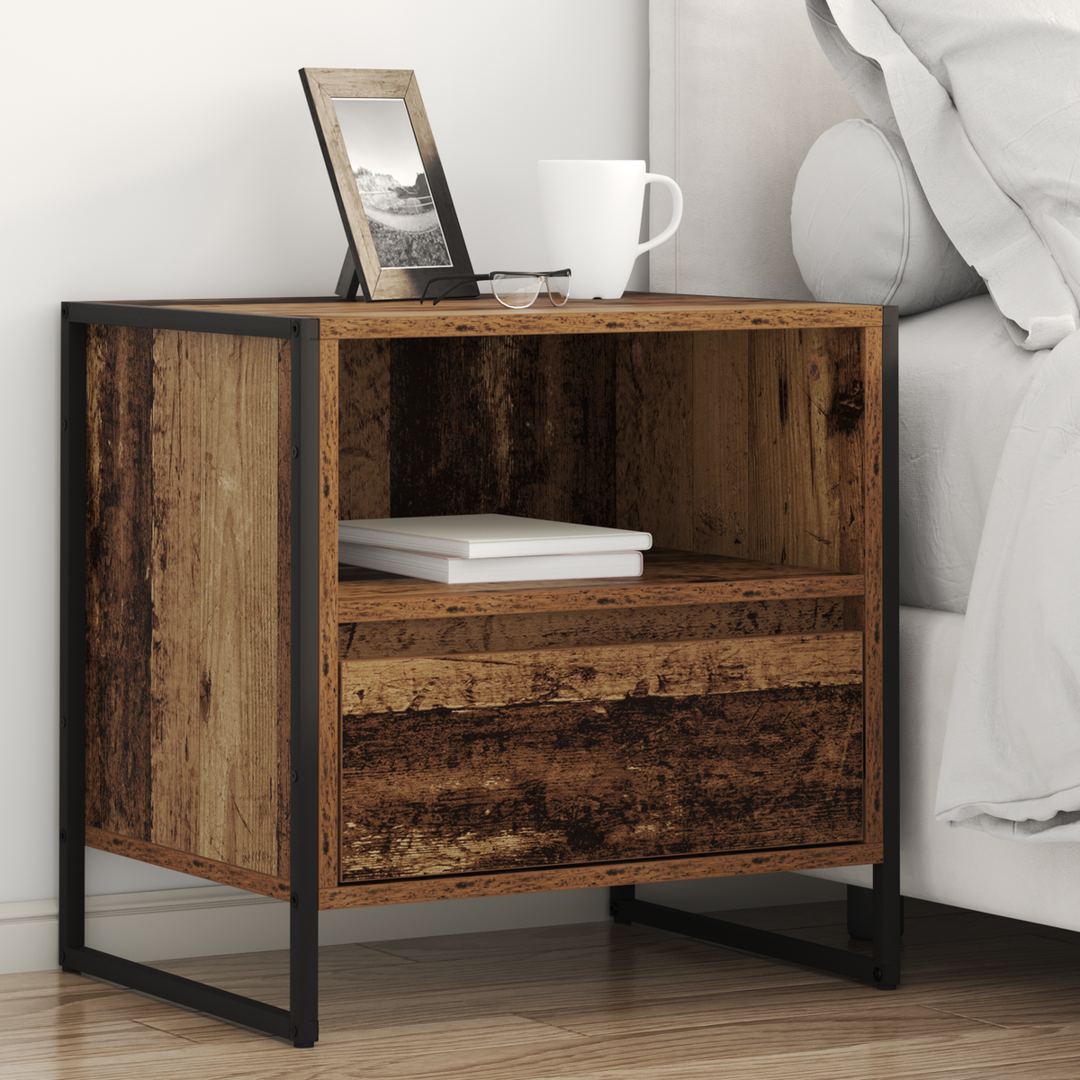 Bedside Table Old Wood 50 x 39.5 x 50 cm Engineered Wood