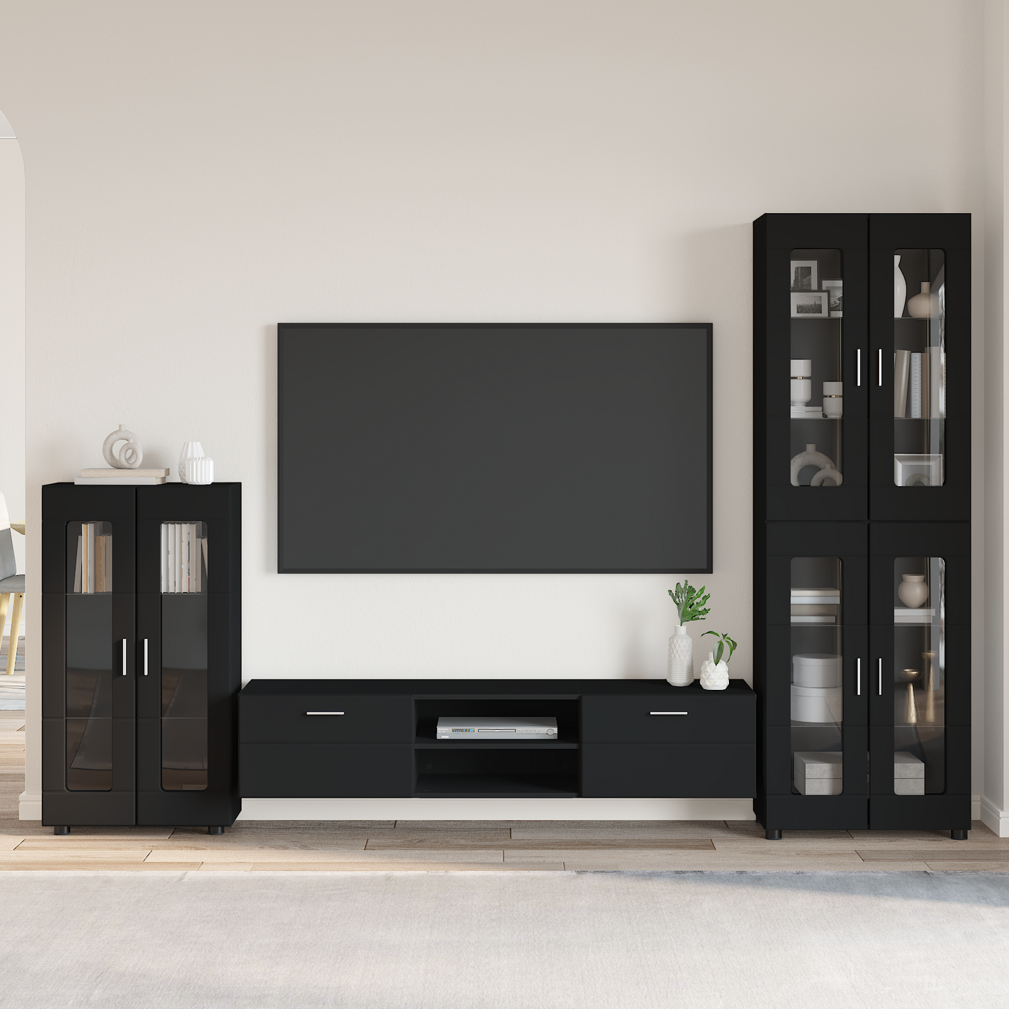 TV Cabinet Set FLORIN 3 pcs Black Engineered Wood