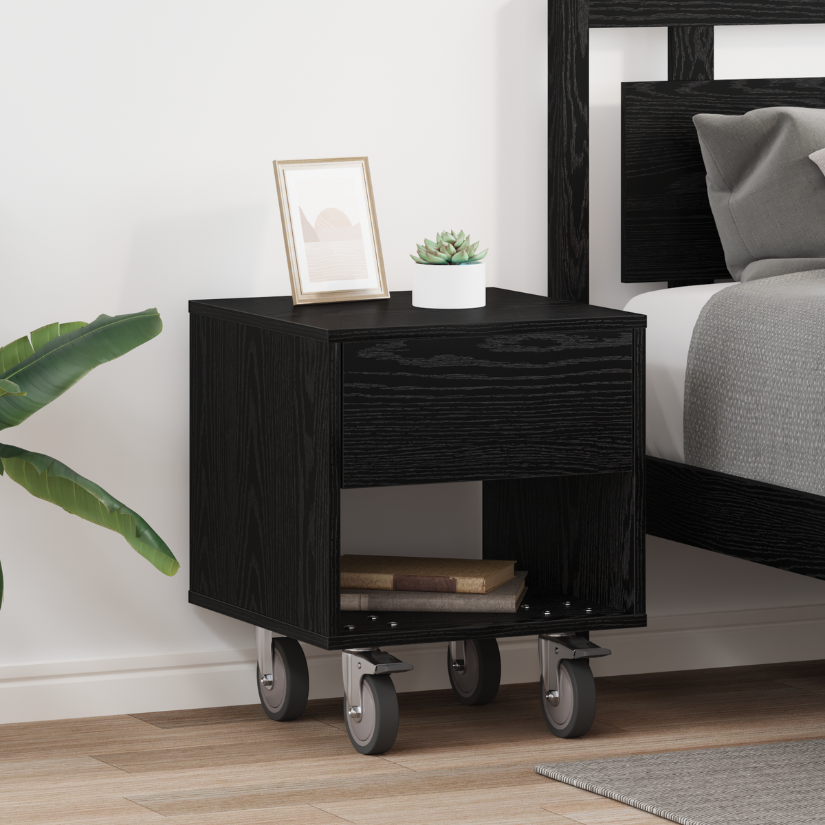Bedside Table 2 pcs Black Oak 40.5 x 40 x 48 cm Engineered Wood