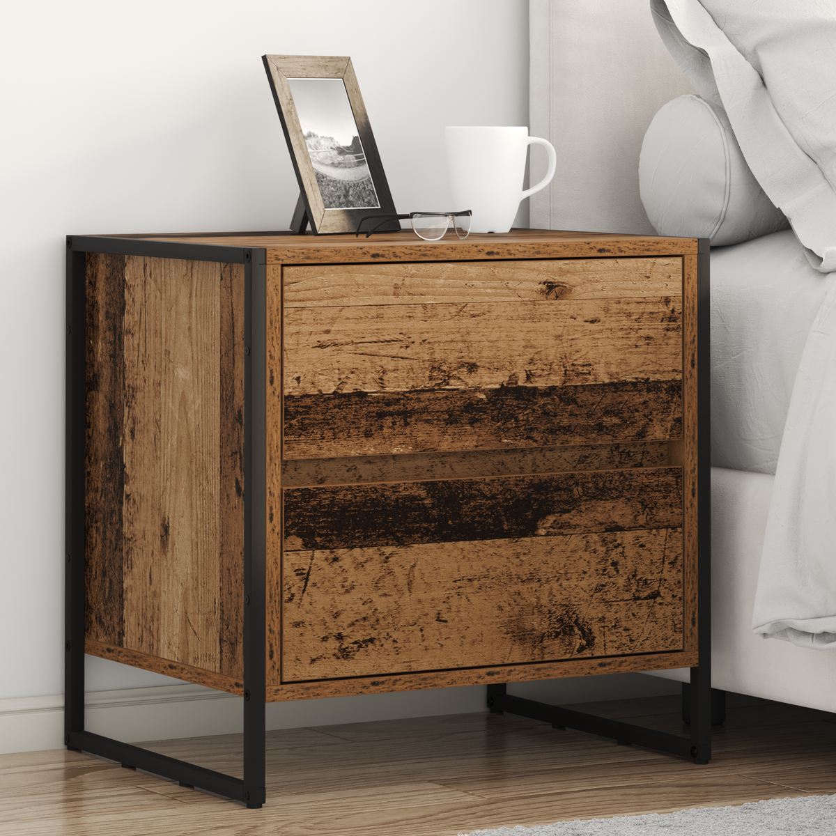 Bedside Table Old Wood 50 x 39.5 x 50 cm Engineered Wood