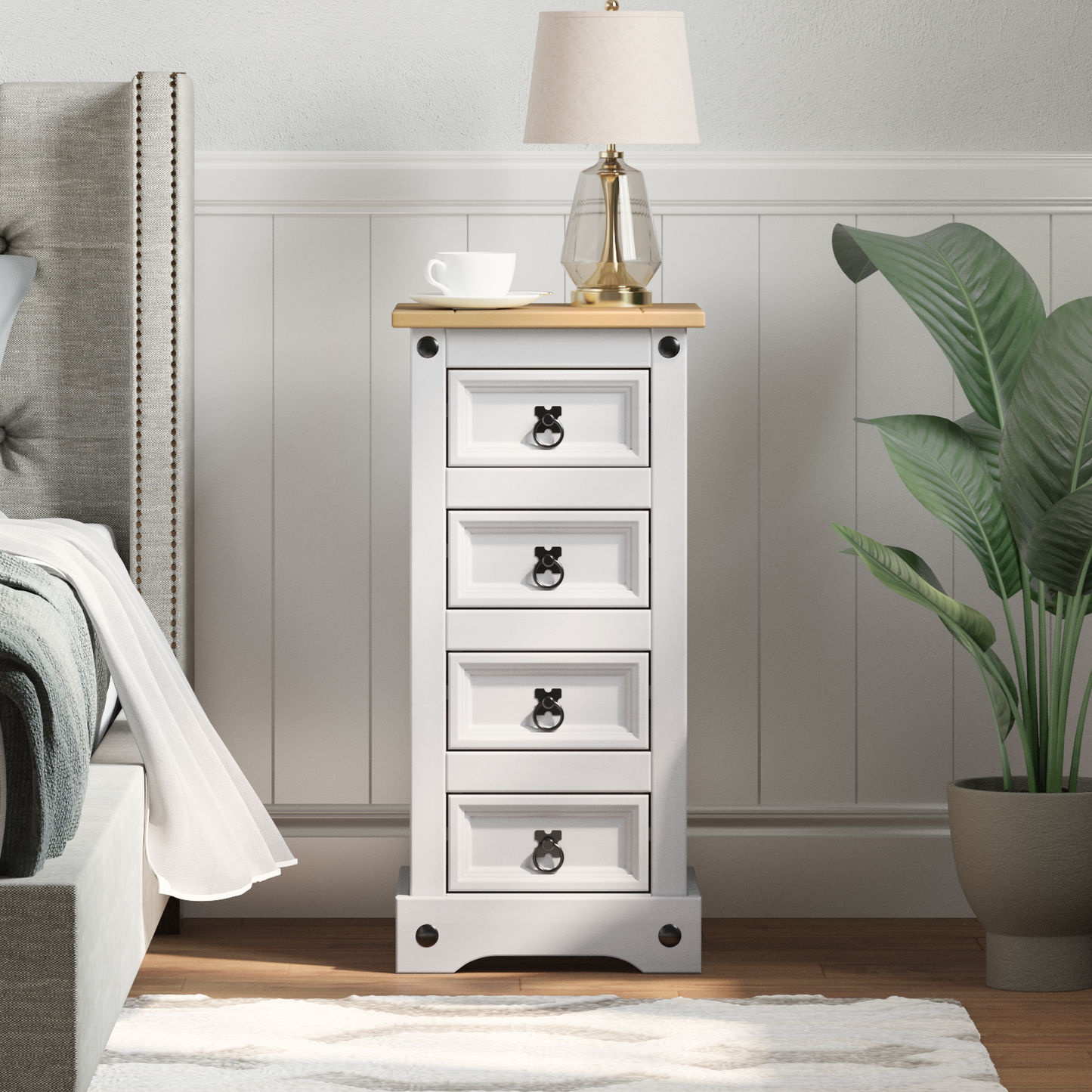 Bedside Table CORONA White 35 x 32.5 x 74 cm Solid Pine Wood