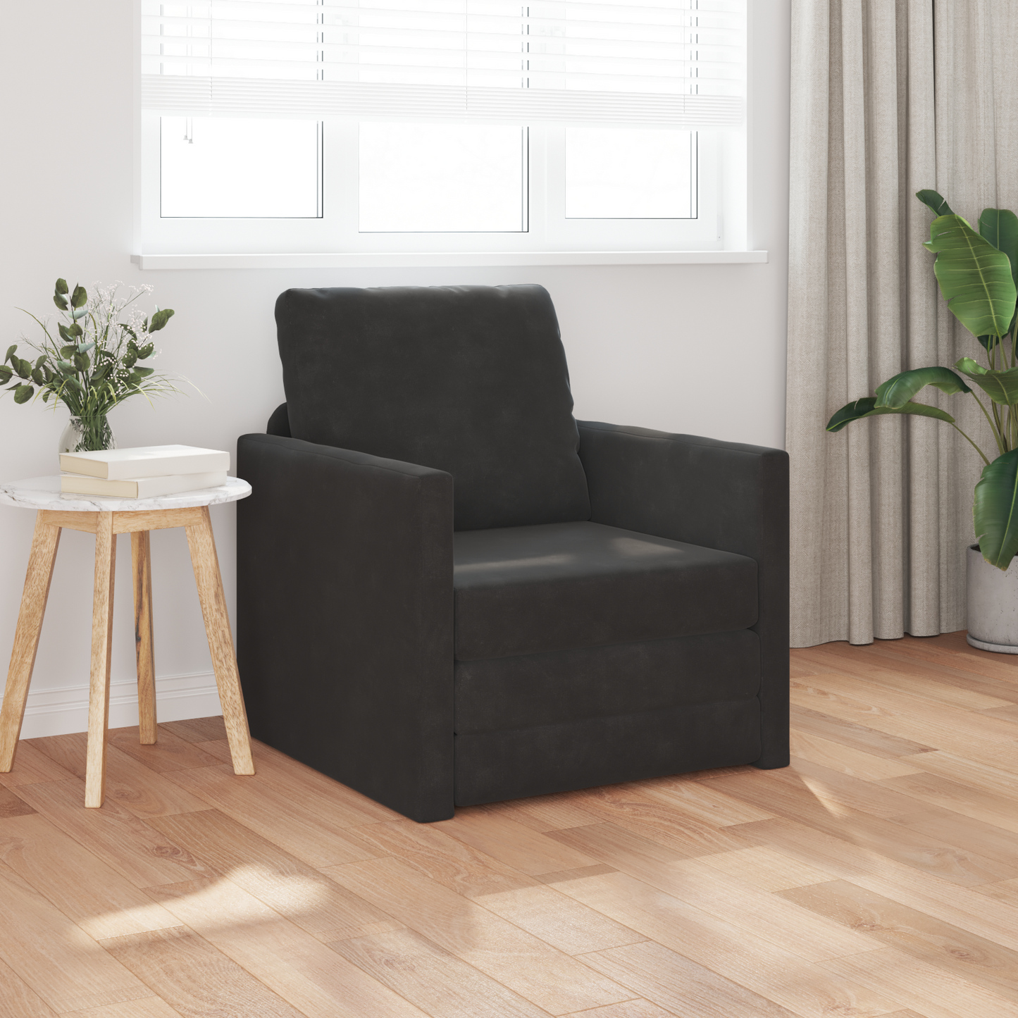 Folding Sofa Bed Black 74 x 77 x 81 cm Velvet