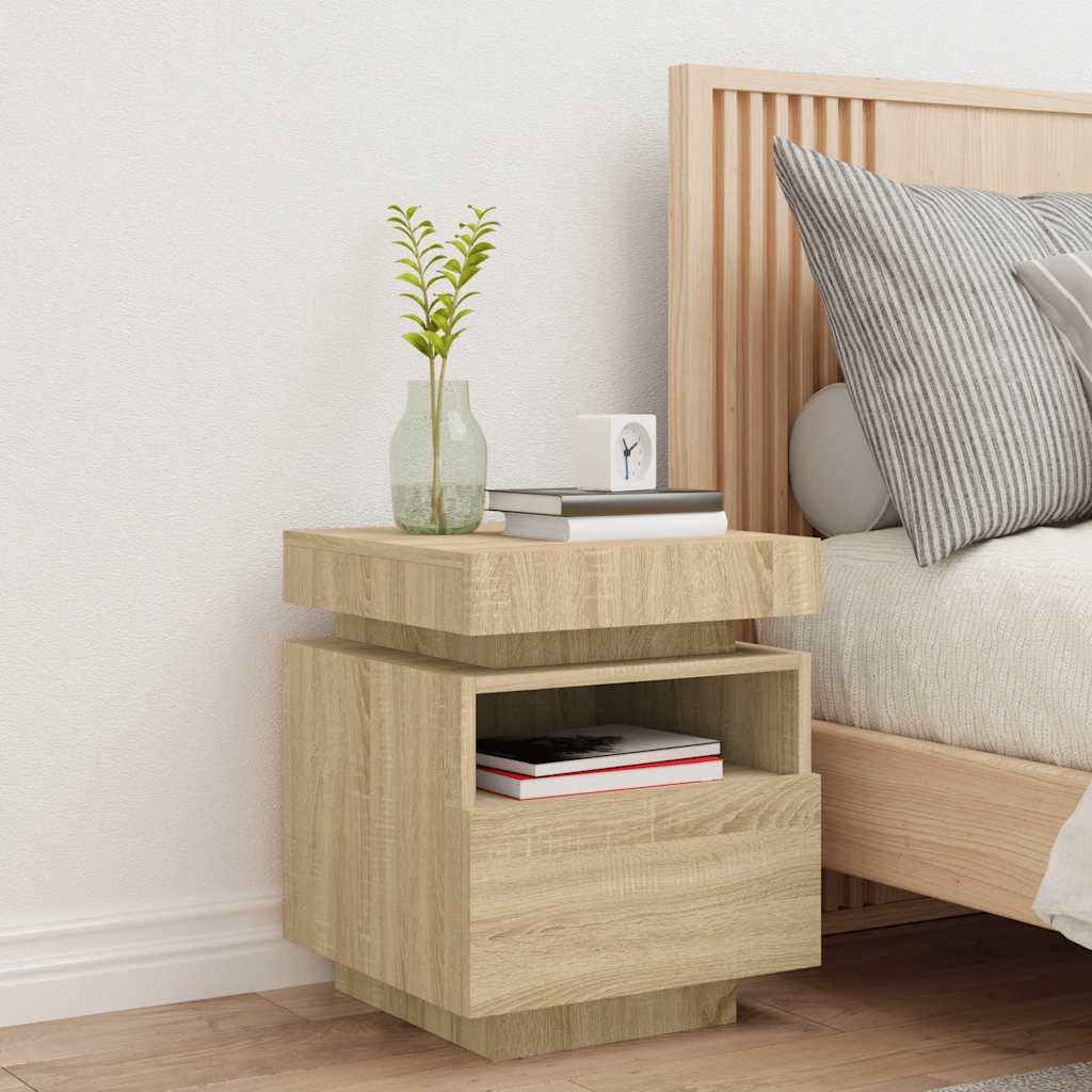 Bedside Cabinet with LED Lights Sonoma Oak 40x39x48,5 cm