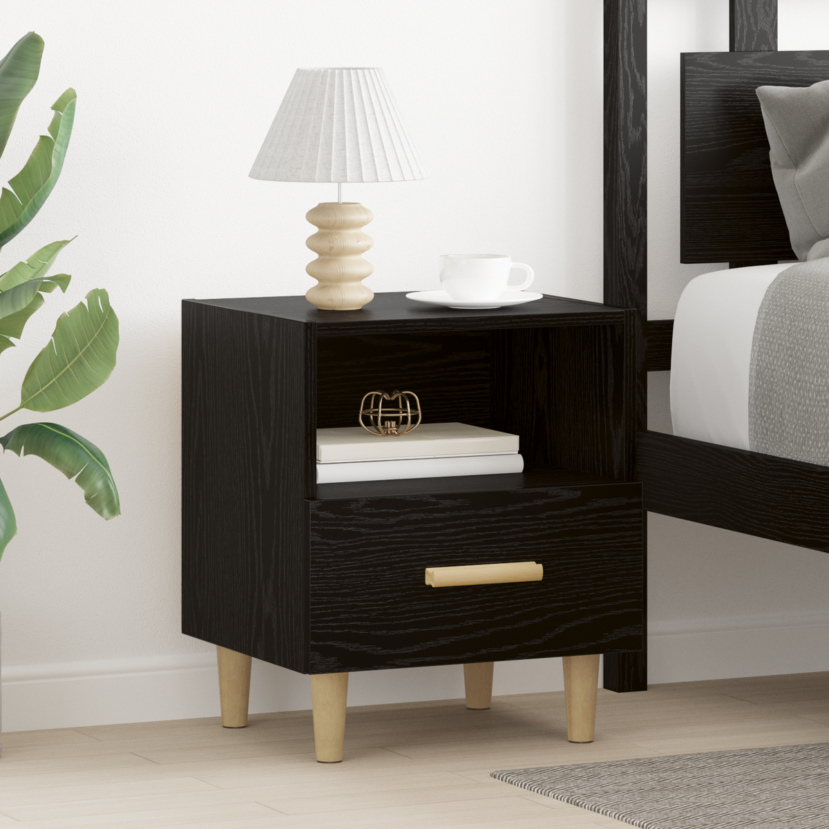 Bedside Cabinet 2 pcs Black Oak 40 x 35 x 47 cm Engineered Wood